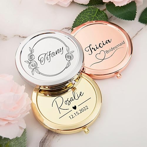 Miniatura 3 de Espejo compacto personalizado, espejos de maquillaje de bolsillo grabados con láser, regalo personalizado para mujer, niña, dama de honor, amiga,