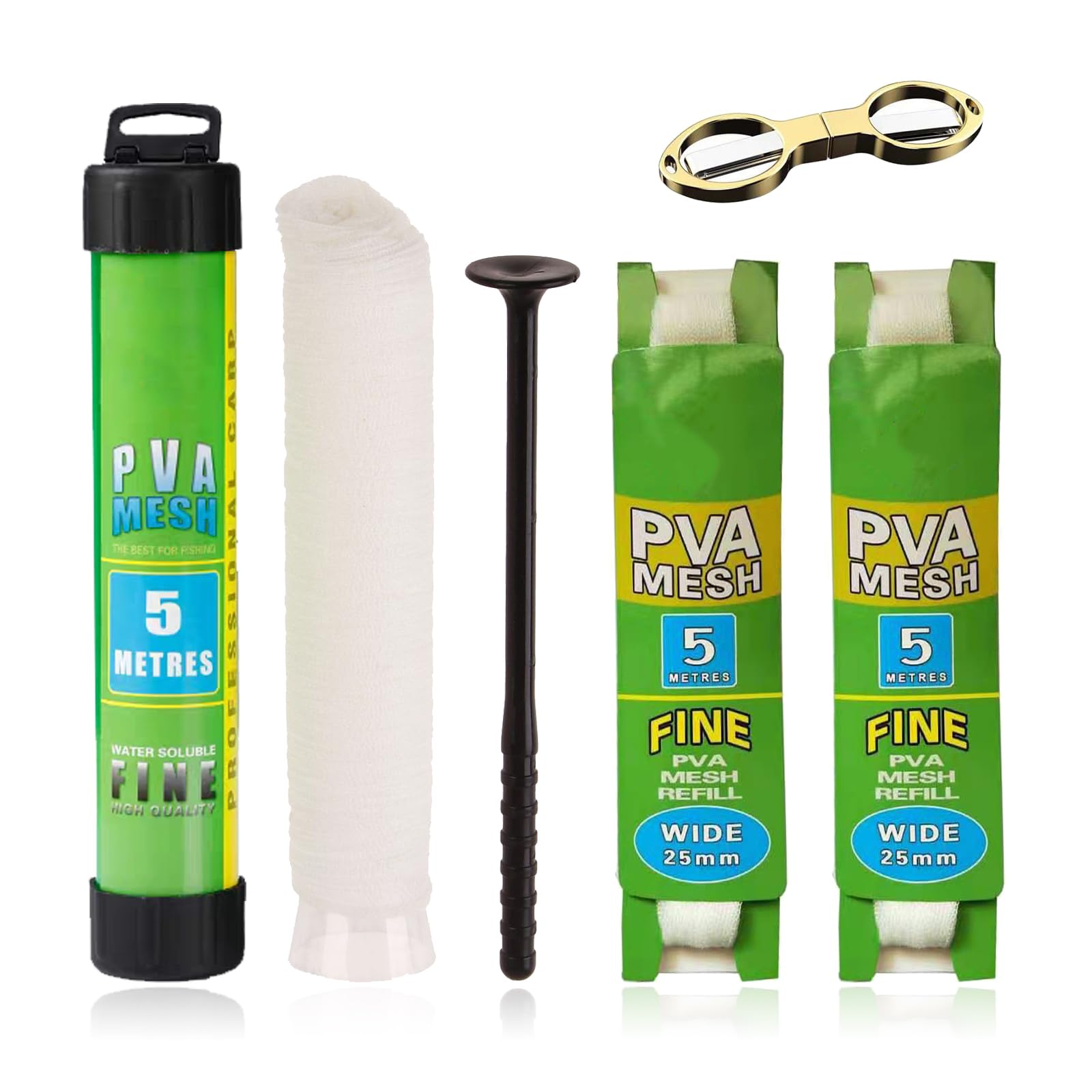 PVA Fishing Mesh Net Bait Bag,Fast Melt Mesh Bags Fishing Refill Kit with Funnel,Plunger,Scissor,Water Soluble Precise Feeder-Bag for Carp&Coarse Fish,Biodegradable Fish Meshs Bait Storage,25mm*15m
