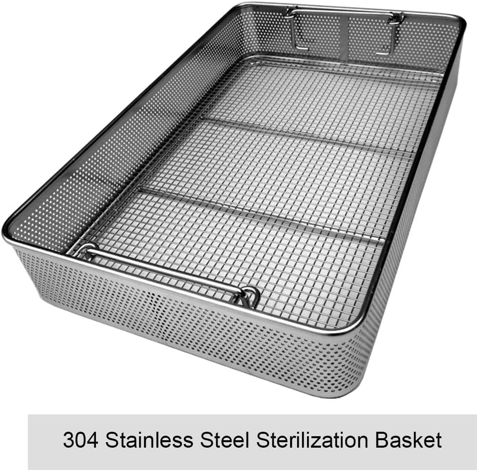 304 Cestelli per Sterilizzazione per Strumenti in Acciaio Inossidabile Cestello per La Pulizia della Disinfezione degli Strumenti Medici con Coperchio per La Conservazione Sterilizzata, 30 * 25 * 7cm