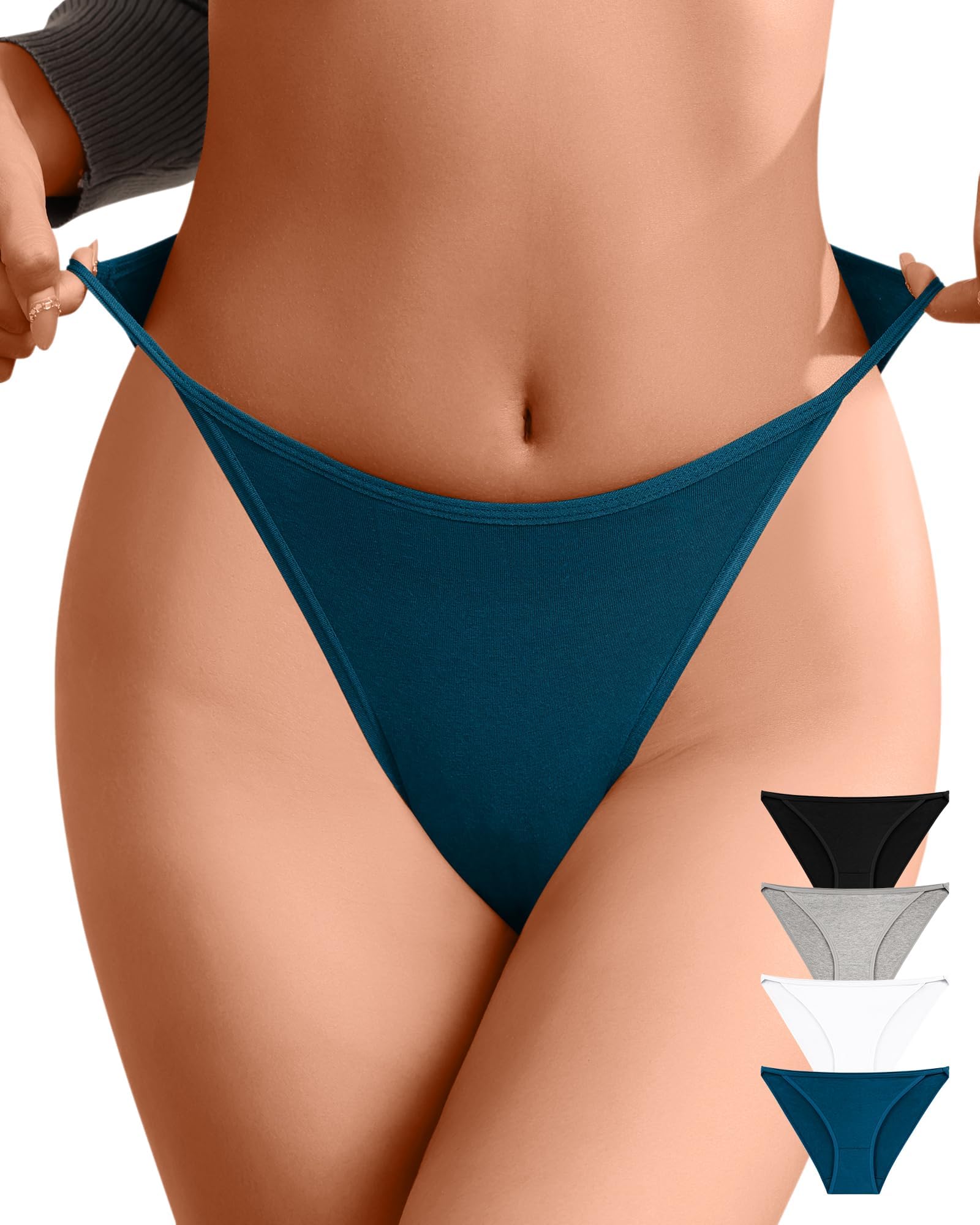 Womens Cotton High Waisted String Bikini Underwear No Show High Cut Cheeky Lightweight Ladies Panties 4 Pack