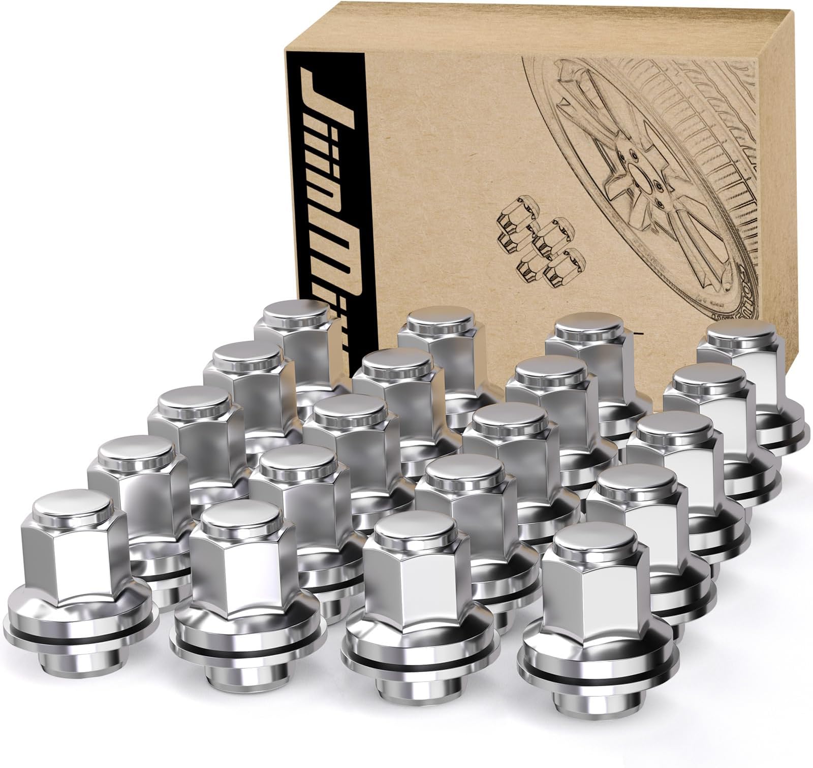 M12x1.5 Toyota Lexus Lug Nuts, 13/16" (21mm) Hex OEM Factory Style Chrome Mag Seat Wheel Nuts with Washer for 4Runner Camry Highlander Prius Sienna Lexus CT200h HS250h GS450h Set of 20PCS