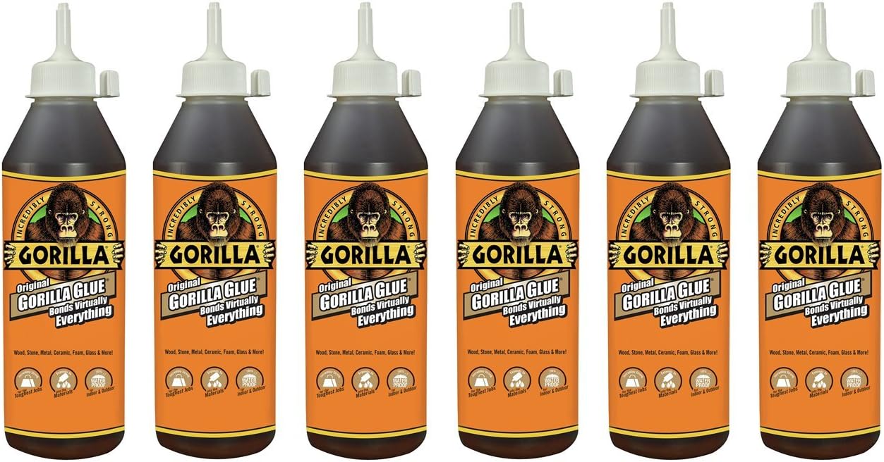 Gorilla Original Waterproof Polyurethane Glue, 18 ounce Bottle, Brown, (Pack of 6)