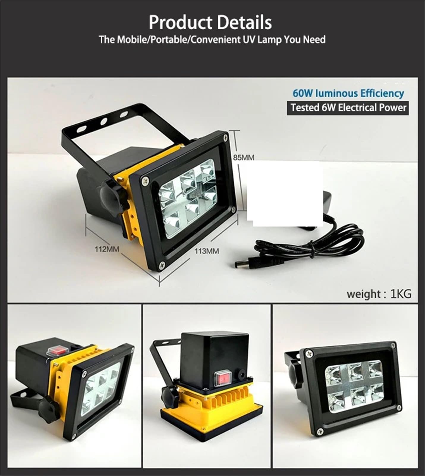 Lámpara de curado UV LED Lámpara UV de 200 W, 365 NM y 395, Recargable, curado rápido, portátil, for impresión 3D con Tinta Aceite Verde(395nm,60W)