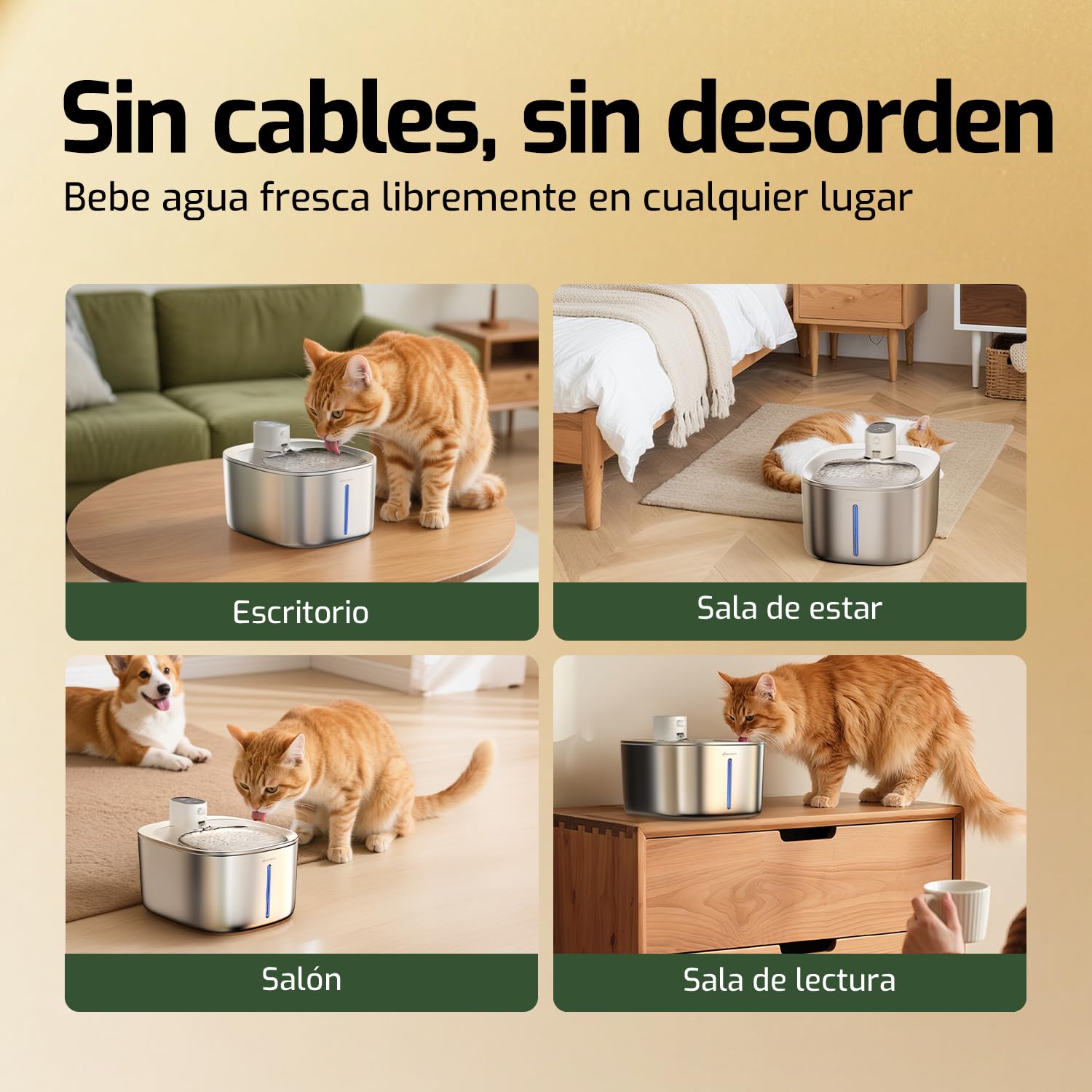Fuente para mininos Acero Inoxidable, Bebedero mininos, 4L Fuente Agua mininos con Sensor Automático, Bebedero mininos Ultra Silenciosa con Batería de 4000 mAh, FS10pro (Blanco, 1 Filter)