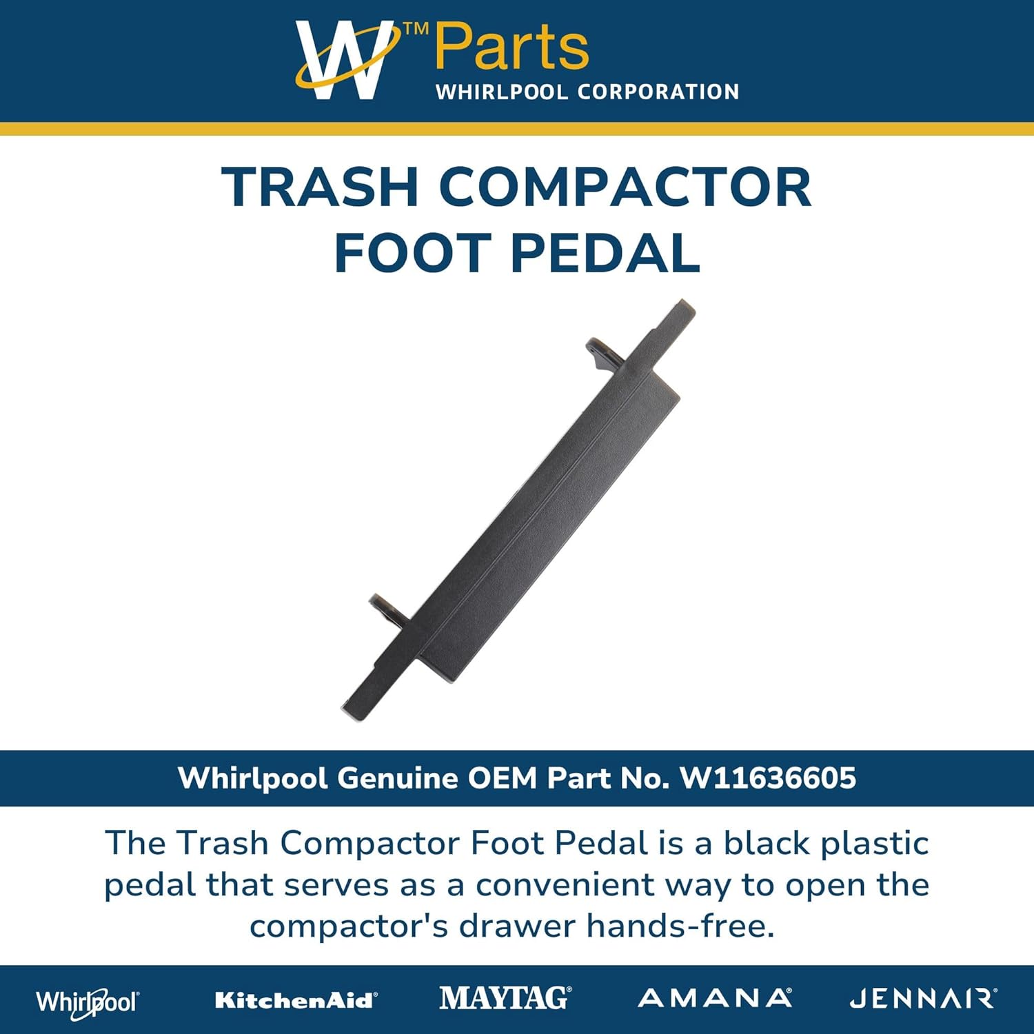 Whirlpool W11636605 W11620570 OEM Trash Compactor Foot Pedal, Black