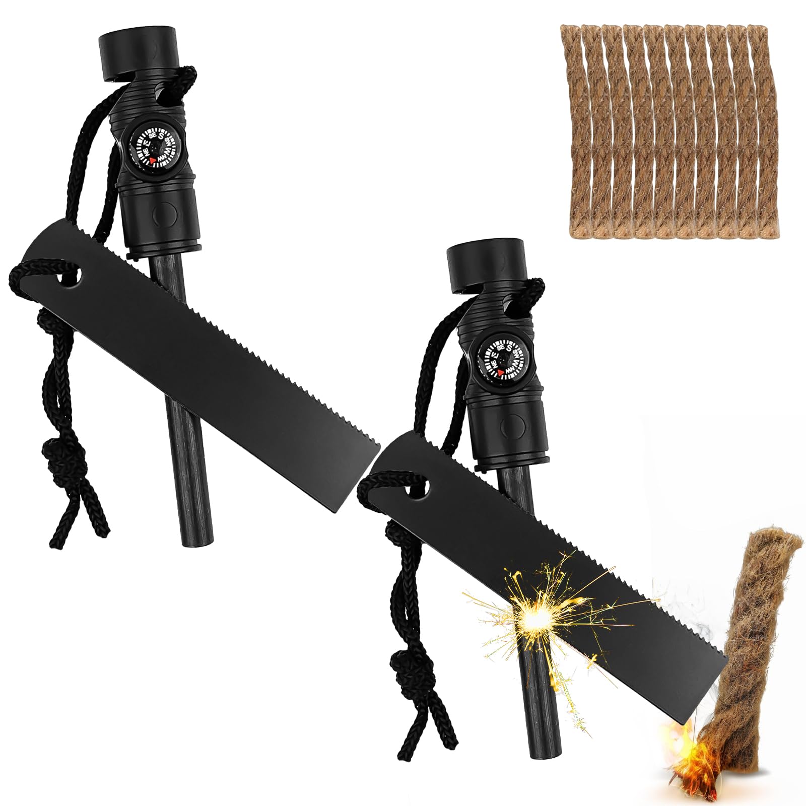 Set di 2 Pietra Focaia di Sopravvivenza, Acciarino di Fuoco Sopravvivenza, Selce per Fuoco, con Paracord di qualità Oltre, Raschietto per Campeggio Trekking Escursioni