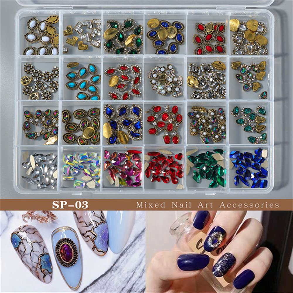1 Box 3D Gems Rhinestones Mix Retro Alloy Nail Art Decorations Diamond Mounted Studs Irregular Heart Shiny Rhinestones 3d Manicure UV Gel DIY Nail Charms Jewelry on Nails Salon Supplies