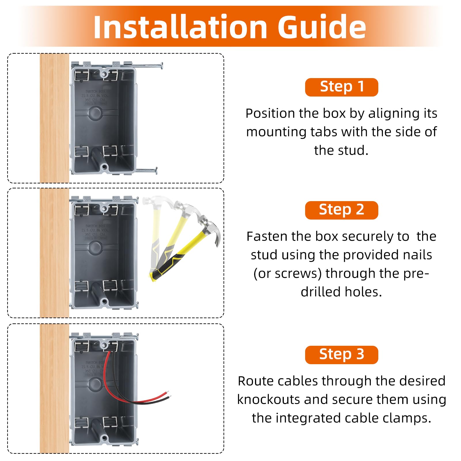 Caja de conexiones de PVC para interruptor de atenuación GFCI, ultra profunda, de 22.5 pulgadas cúbicas, 1 banda, para interruptor de atenuación GFCI, luz de paso, color gris (paquete de 24)