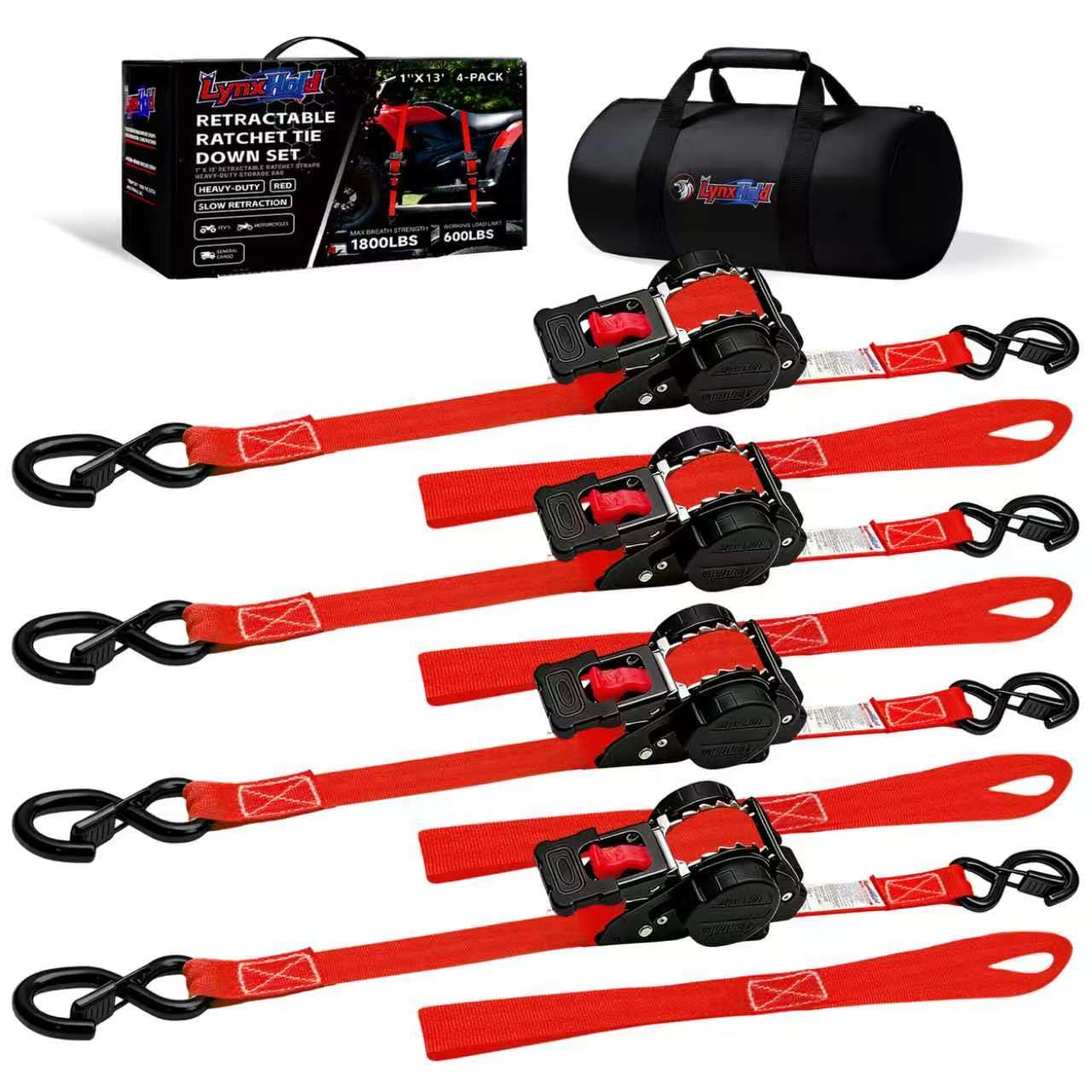 Photo 1 of Retractable Ratchet Straps 1" x 13 Ft, Bolt-On, 1,800 Lbs, 4 Pack