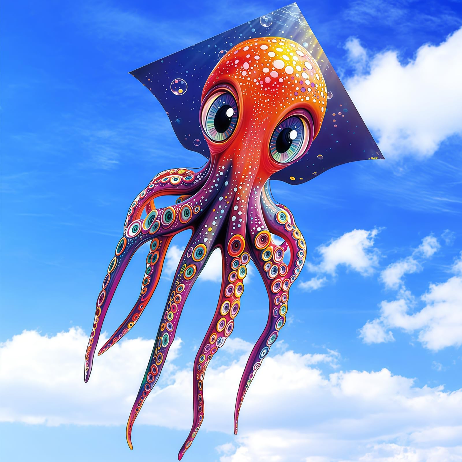 Large Octopus Kite, 98x56inch Single Line Colorful Kite with Long Tail Beginner with Winding Handle and 100m Line Outdoor Beach Park Games Activities