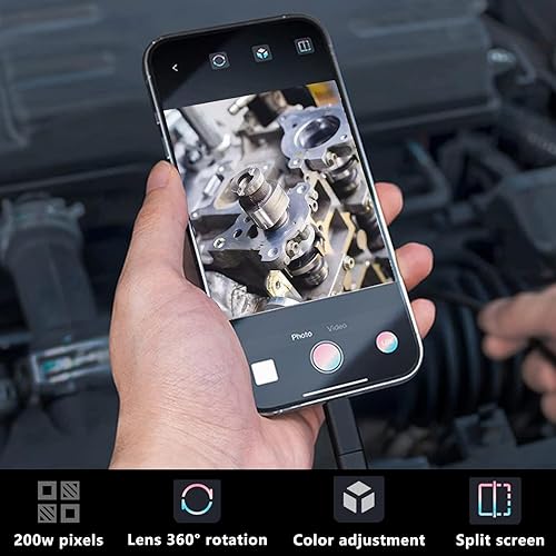 Miniatura 5 de Cámara endoscopio JSE con luz, boroscopio impermeable de 16.4 pies 1920P HD, cable semirrígido, cámara serpiente de inspección con 8 luces LED Negro