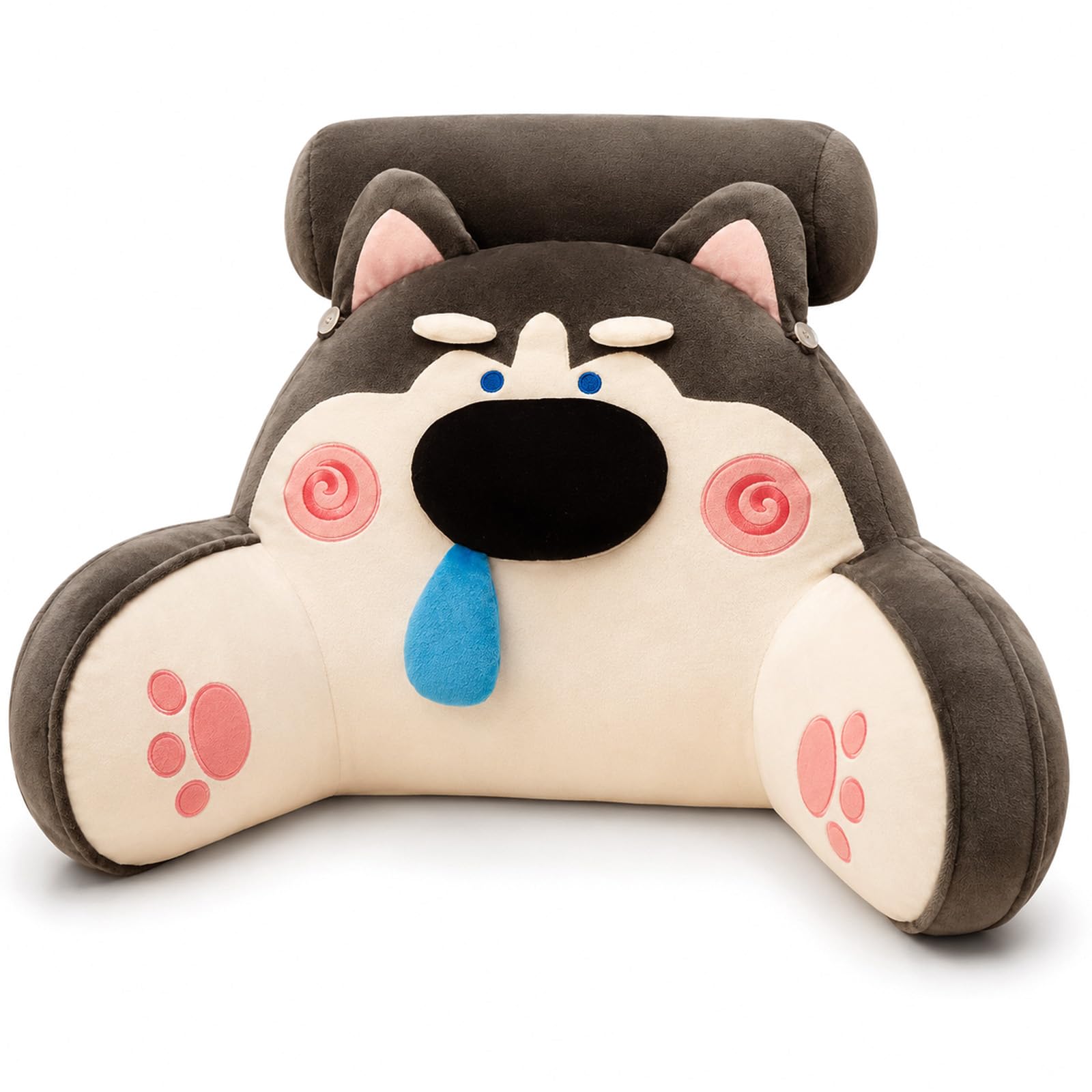 AZMAHT Reading Pillow, Cute Back Support Cushion, PP Cotton Support Pillow, Ergonomic Back Support Pillow with 2 Armrests for Gaming in Bed, Cosy Gift for Girls & Teens,Grey Dog,75X50CM