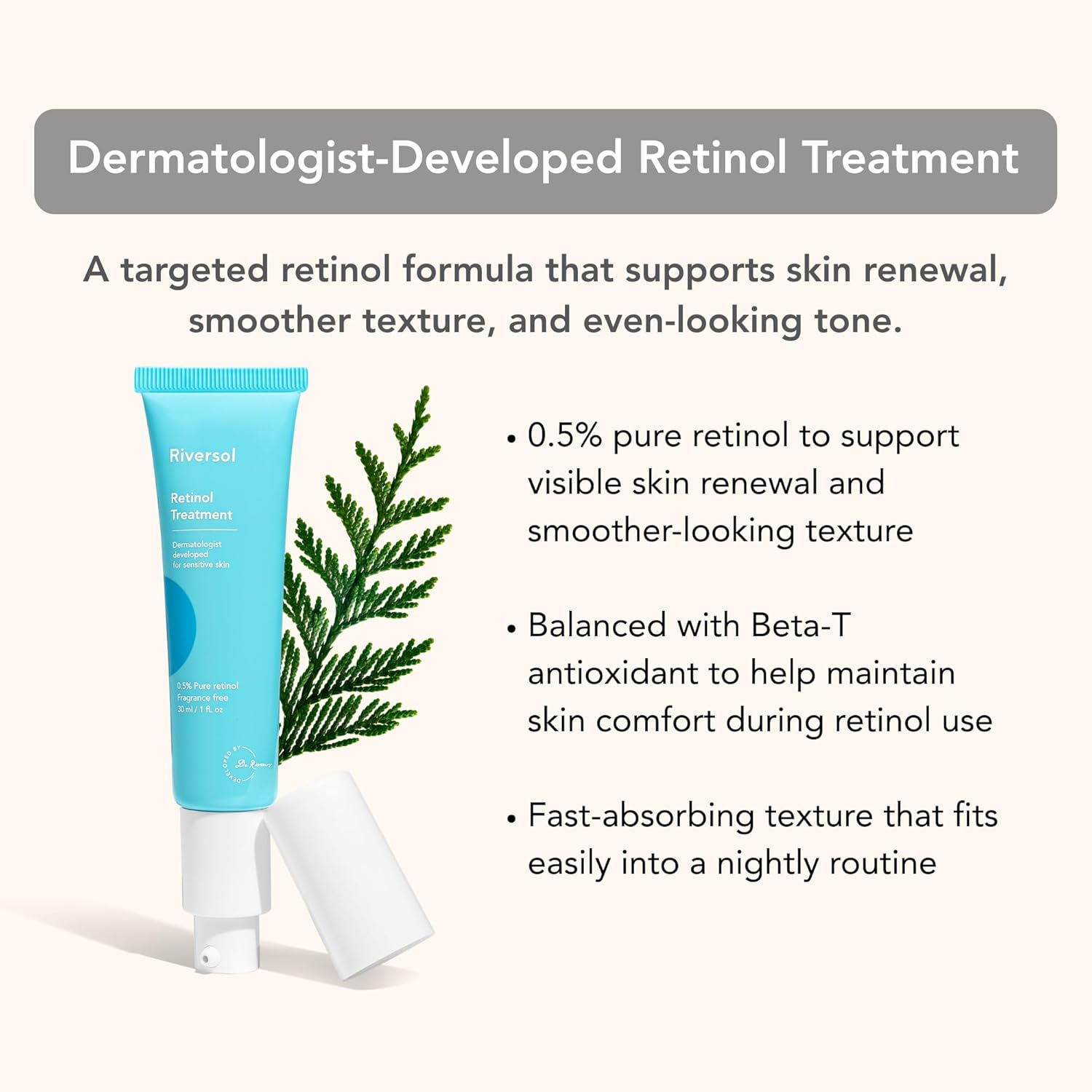 Riversol Retinol Night Cream | Gentle 0.5% Retinol for Face & Eye Area | Anti-Aging Treatment for Fine Lines & Wrinkles | Developed for Sensitive Skin
