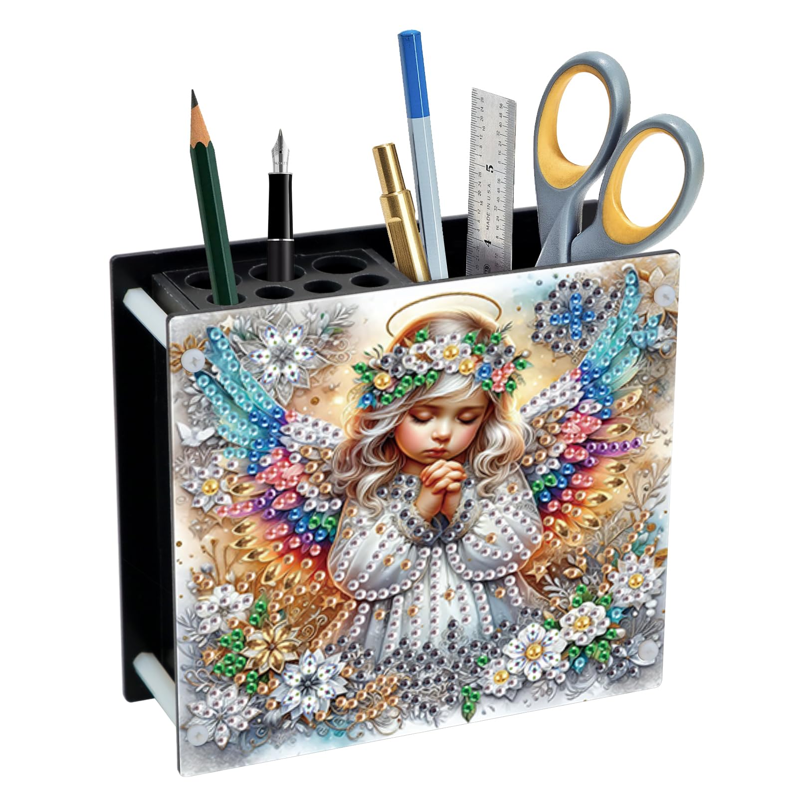 DIY 5D Diamond Painting Pen Holder, Angelic Pencil Holder for Christian Home or Spiritual Gift, Diamond Painting Pen Organizer for Office Desk, Acrylic Craft Pencil Storage