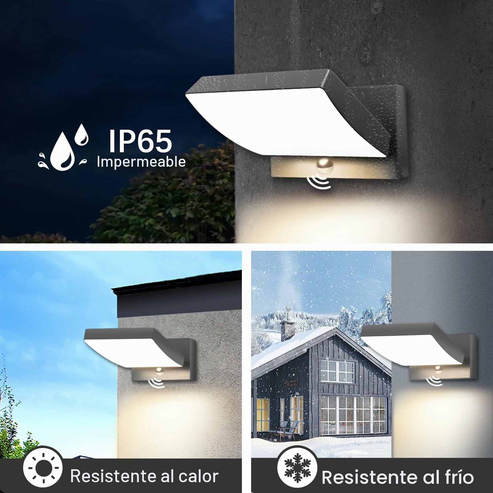 GeyouLux 24W Apliques Exterior LED con Sensor de Movimiento,192 LED 3500LM IP65 Lámpara Exterior,3 Modes Lámpara Pared Ajustable Interior Apliques da Pared Aluminio para Corredor Jardines,Antracita