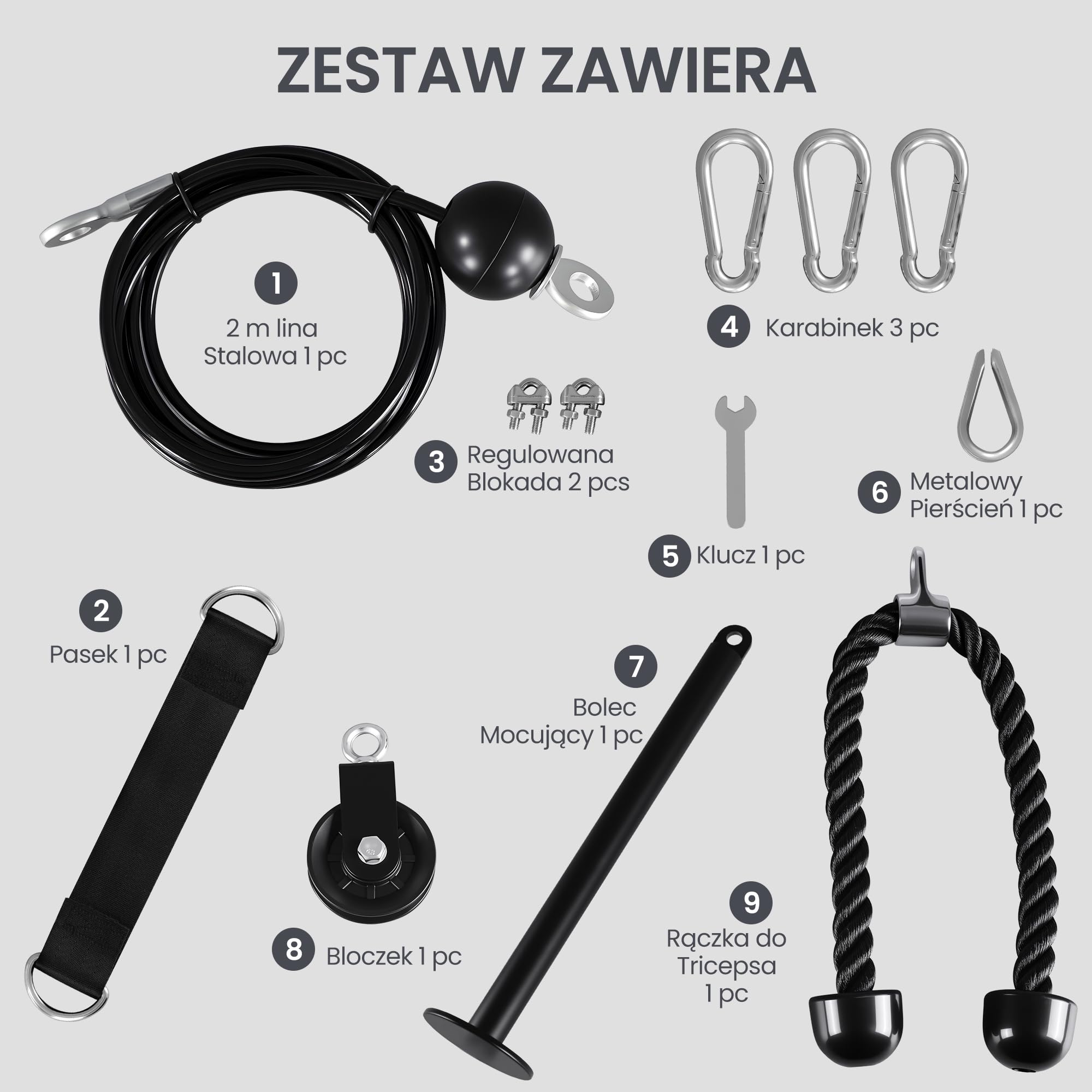 Ultrasport Wyciąg Linowy do Ćwiczeń Urządzenie do Latzugu i Tricepsów do Domu System Linkowy, Stacja Siłowa z Wyciągiem, Wieża Kablowa, Pulley System, Lat Pulldown