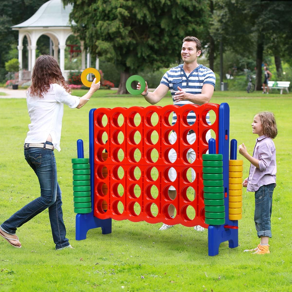 GLACER Giant 4-in-A-Row, Jumbo 4-to-Score Giant Game Set Backyard Games for Kids & Adults, 3.5FT Tall Indoor & Outdoor Connect-All-4 Game Set with 42 Jumbo Rings & Quick-Release Slider