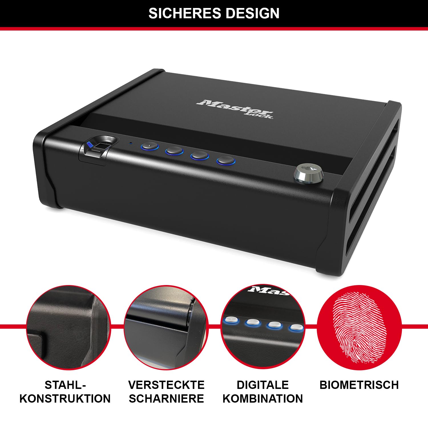 Master Lock Kompakt Biometrischer Tresor, Fingerabdruckerkennung, Ideal für Scheckbücher, Geld, Schmuck, Ausweise und mehr