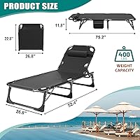Vista 3 de DoCred Sillón plegable con colchón, cama plegable ajustable de 5 posiciones, tumbona perfecta para tomar el sol, campamento, piscina, playa, patio