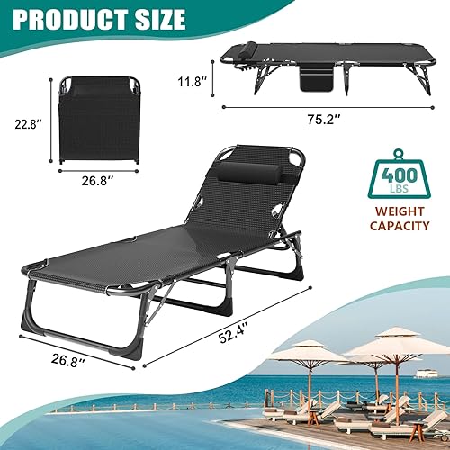 Miniatura 5 de DoCred Sillón plegable con colchón, cama plegable ajustable de 4 posiciones para dormir, cuna, tumbona perfecta para tomar el sol, campamento,