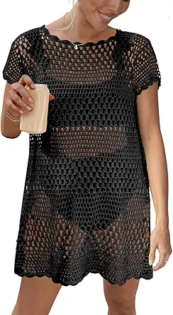 Caracilia Women Swimsuit Coverup Crochet Bathing Suit Cover Ups for Swimwear Swim 2024 Summer Bikini Beachwear Beach Dress