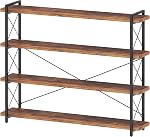 Bibliothèque, 3-Tier Bibliothèque industrielle, étagère de livre ouvert rustique, plaques de bois et de métal horizontale 1.2" Épaisseur du plateau, 14.17" Hauteur de la plate-forme, bois et métal, Horizontal, Rustique Brown, pour Bureau Chambre à coucher