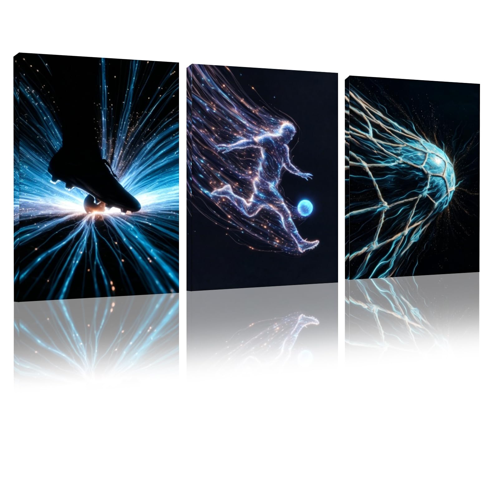 hocadon 3Pcs Sports Theme Wall Art Prints Wooden Framed 3D Canvas Wall Art 40x30cm Wall Pictures Living Room Personalised Football for Bedroom Teens Boy Dorm Home Decor