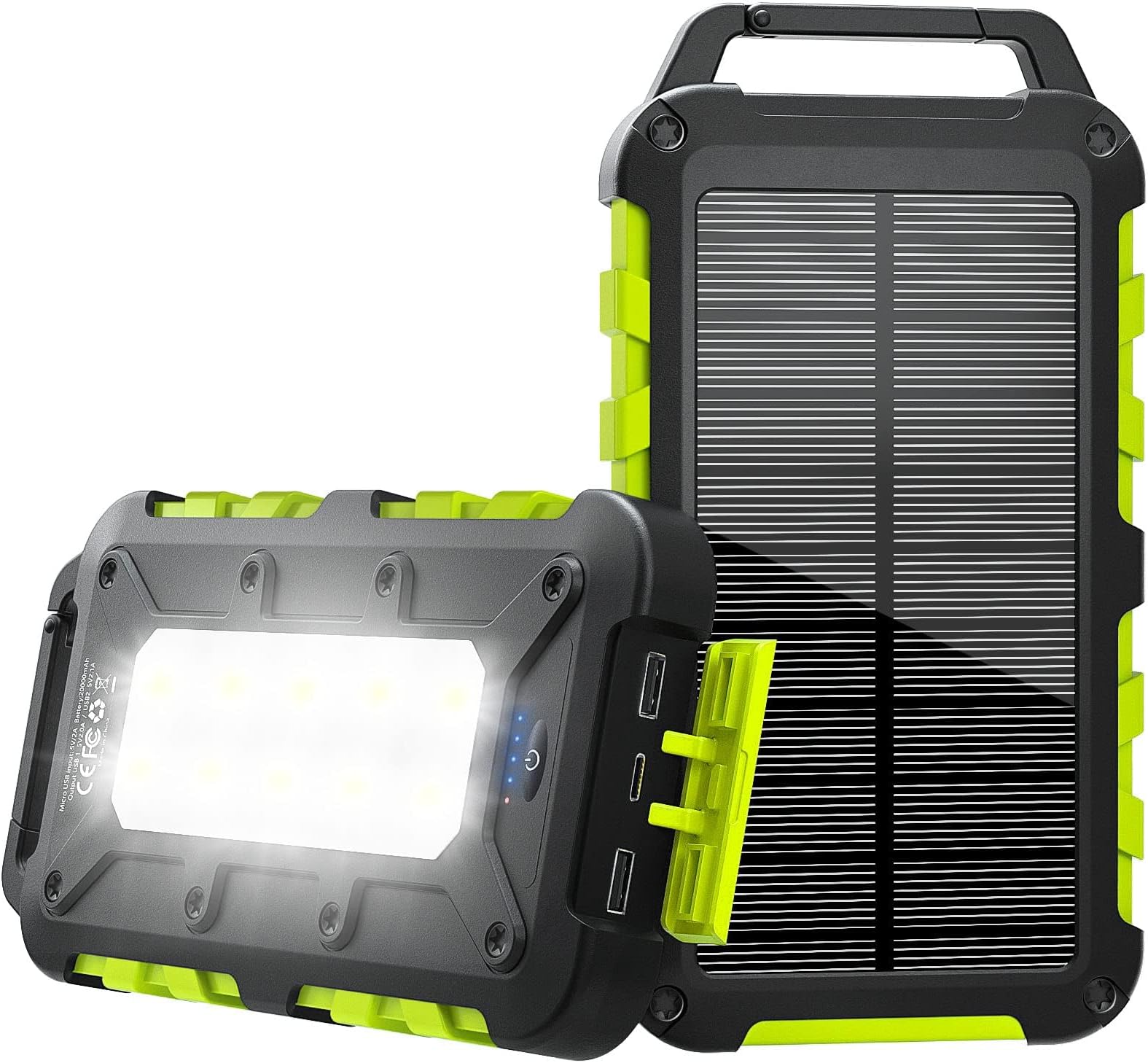 Solar Powerbank 26800mAh, elzle Zonneoplader met 2 USB-A Uitgang & 1 USB-C Ingang, Outdoor Waterdichte Externe Batterij Pack met 4 Solarpanels en Zaklamp voor Smartphones Tablets Kamperen