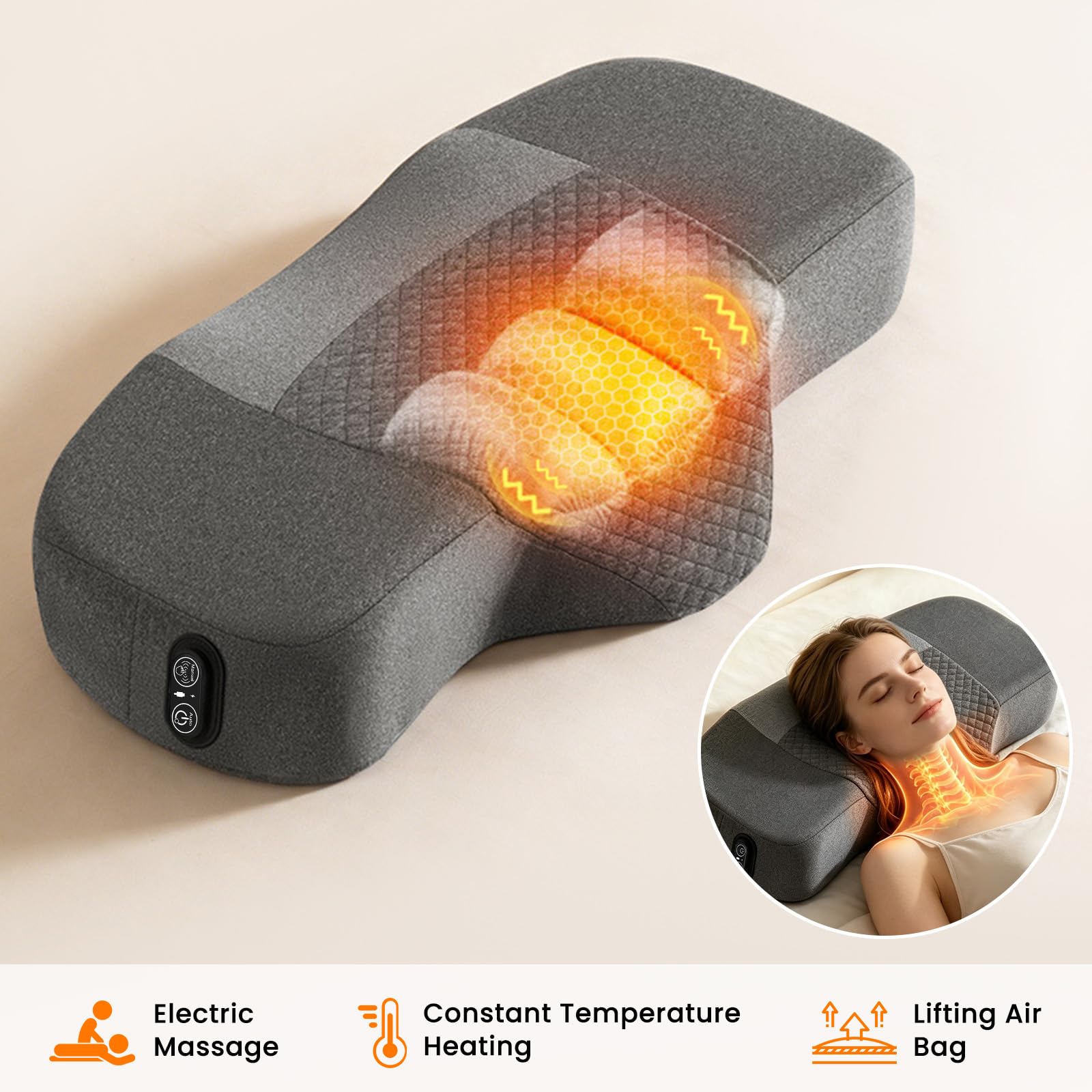 Cuscino massaggiante cervicale a batteria, 2500 mAh, 3 livelli di calore, 3 livelli di massaggio