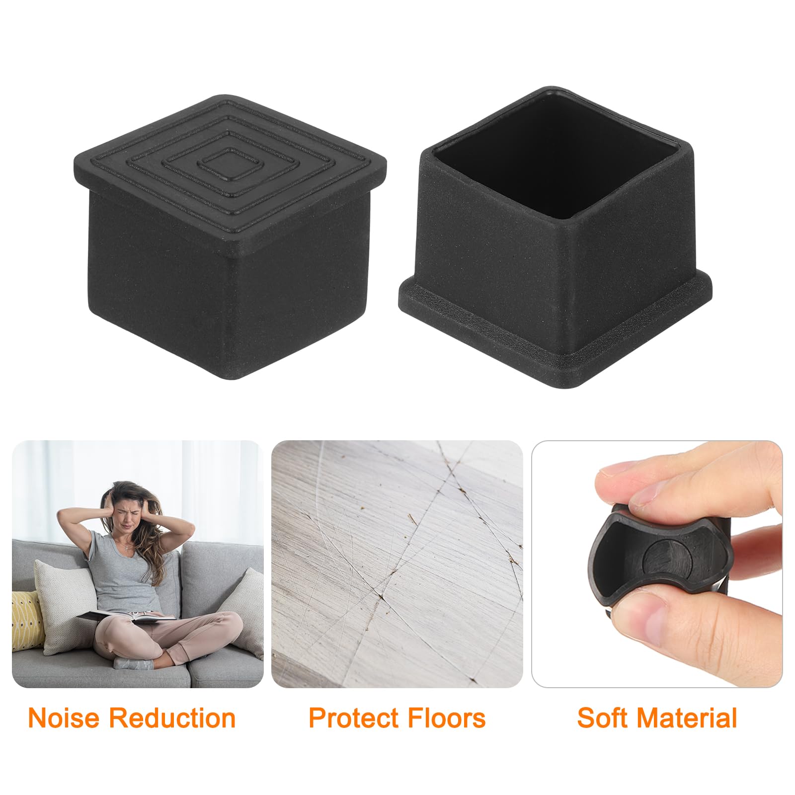 QUARKZMAN 16 Embouts de Pieds de Chaise Carrés en PVC, 25mm x 25mm, Noirs, Antidérapants et Résistants à la Corrosion, pour Meubles et Sols