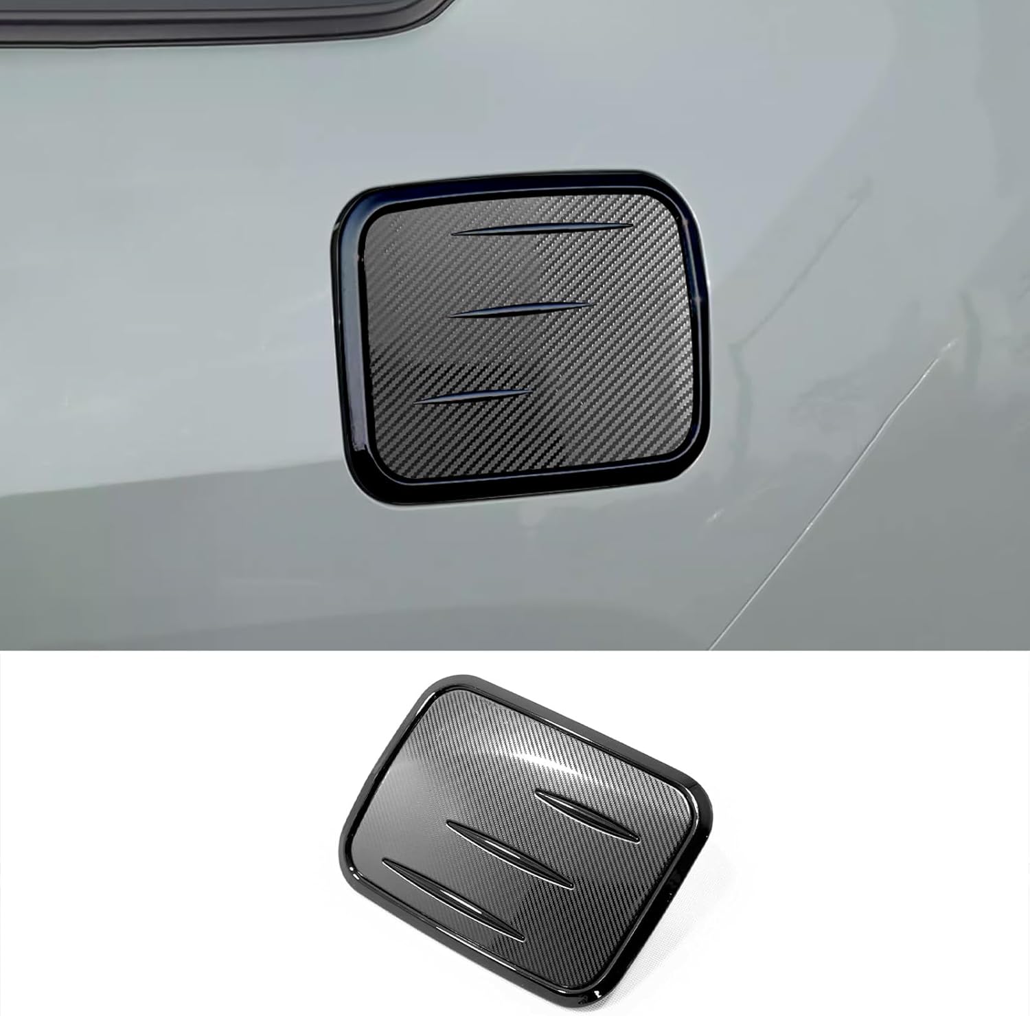 KEAIMEI Car Accessories Fit For Toyota RAV4 2019 2020 2021 2022 2023 2024 2025 Gas Fuel Tank Cover Trim (Carbon Fiber + Silver) ABS 1PC