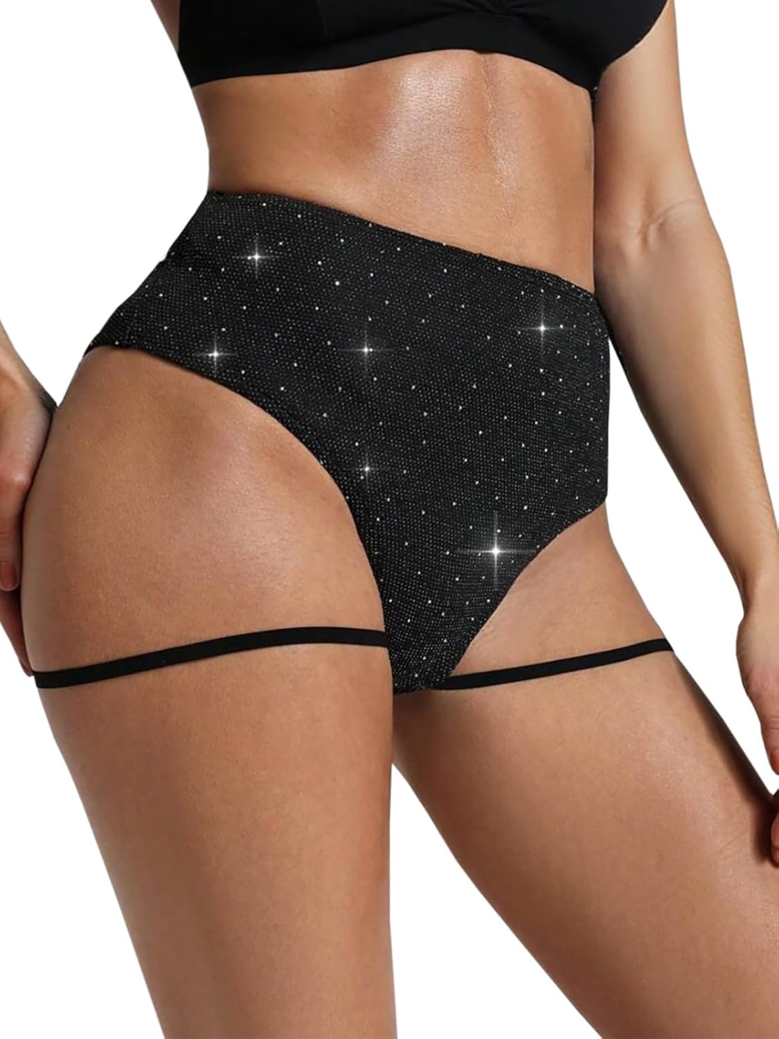 Fisoew Womens Booty Shorts with Garters Butt Lifting Glitter Scrunch Shorts High Waisted Workout Gym Active Hot Pants