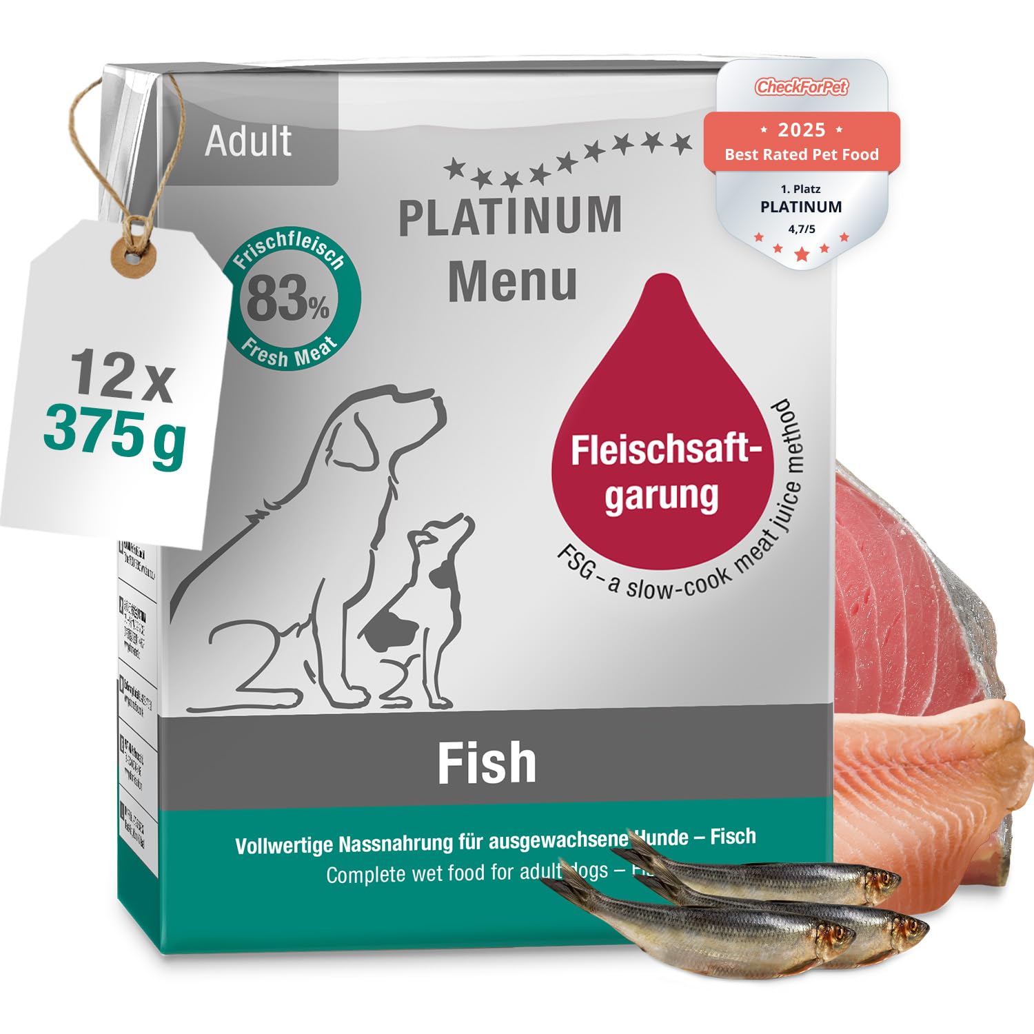 PLATINUM - Nassfutter für Hunde Menu Adult Fish aus FSG - 12x 375g