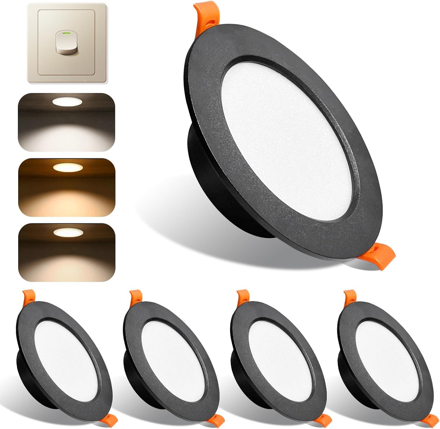 Sweier Ultra Slim 5W LED Recessed Ceiling Lights, 3 Adjustable Colors (6000K/3000K/4000K) 480LM
