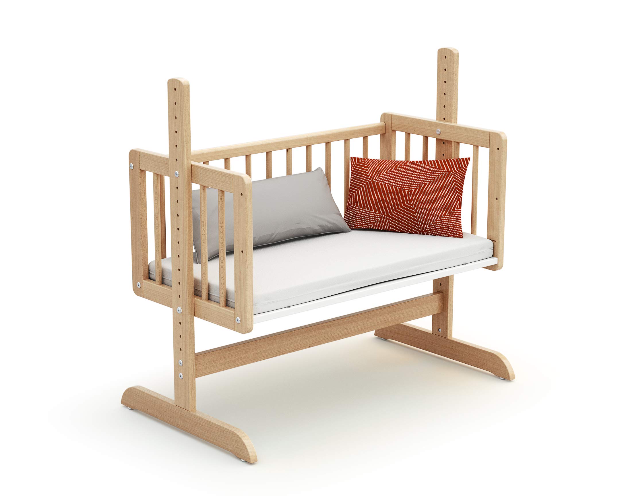 AT4 - Weige Babybett Beistellbett Holz mit Matratze Essentiel Lackierte Buche | 5 in 1 Wiege |Holz | Babybett mit Matratze | Höhenverstellbar | 80x40cm