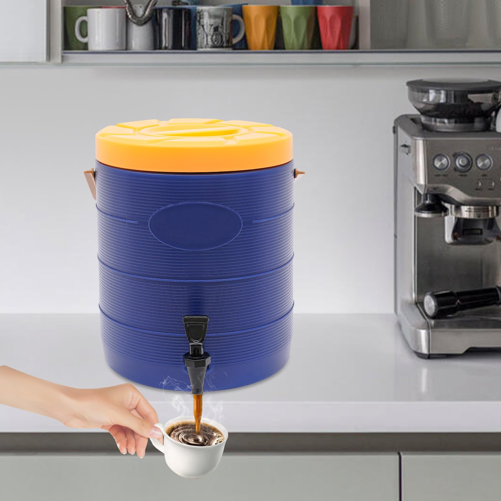 Stainless Steel Insulated Container with Faucet, 6.6GAL Insulated Food Cooler Carrier, Insulated Beverage Dispenser, 13.6x16in Insulation Drinking Warmer Dispenser (Blue, 6.6 Gal)