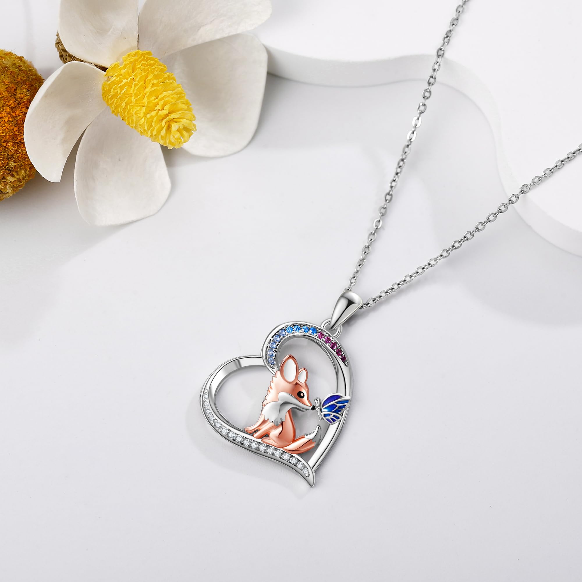 DAYLINLOVE Fuchs Kette 925 Sterling Silber Fuchs Schmetterling Anhänger Halskette Tier Schmuck Geschenk für Frauen