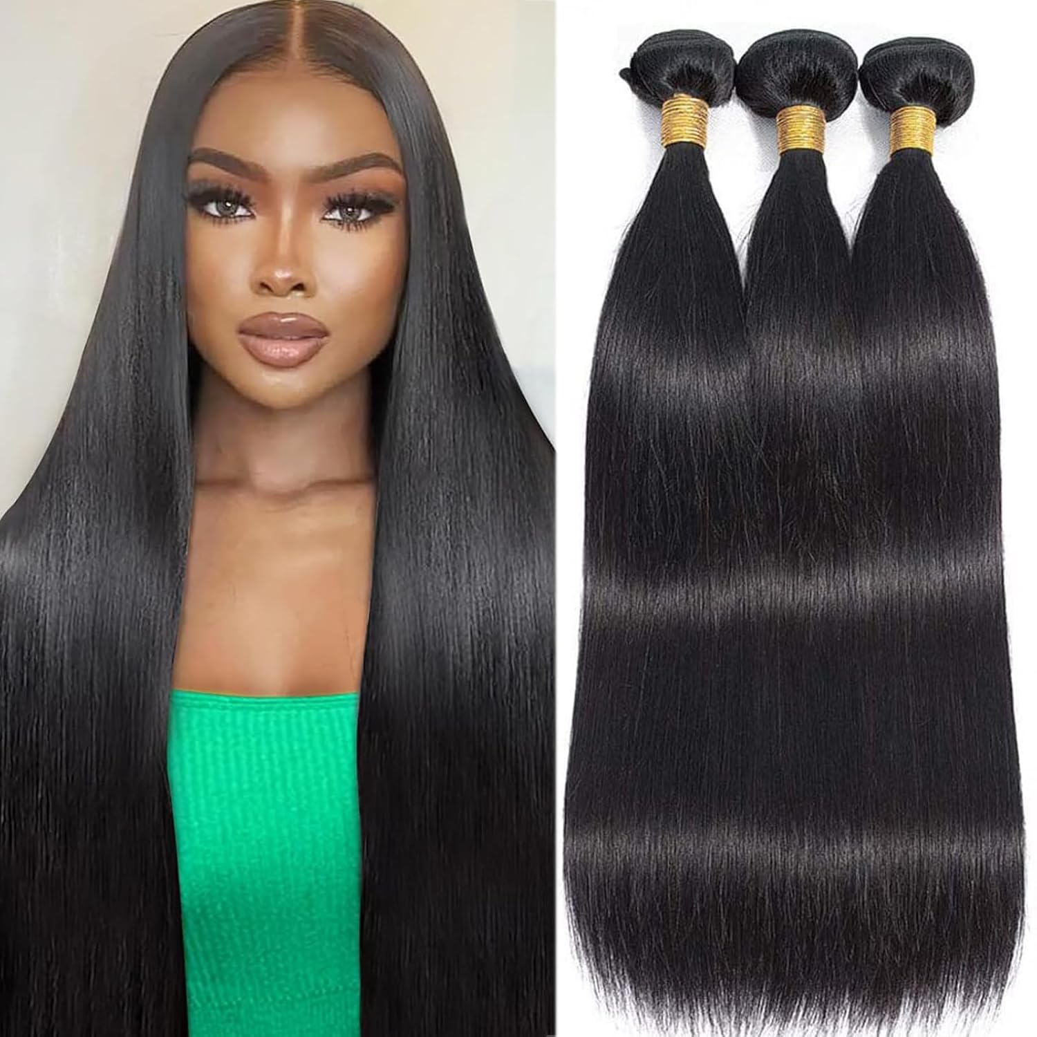 Human Hair Bundles Straight Bundles Human Hair Extensions 16 18 20 Inch 12A Brazilian Virgin 100% Unprocessed Raw Thick Straight Hair 3 Bundles Human Hair Natural Color