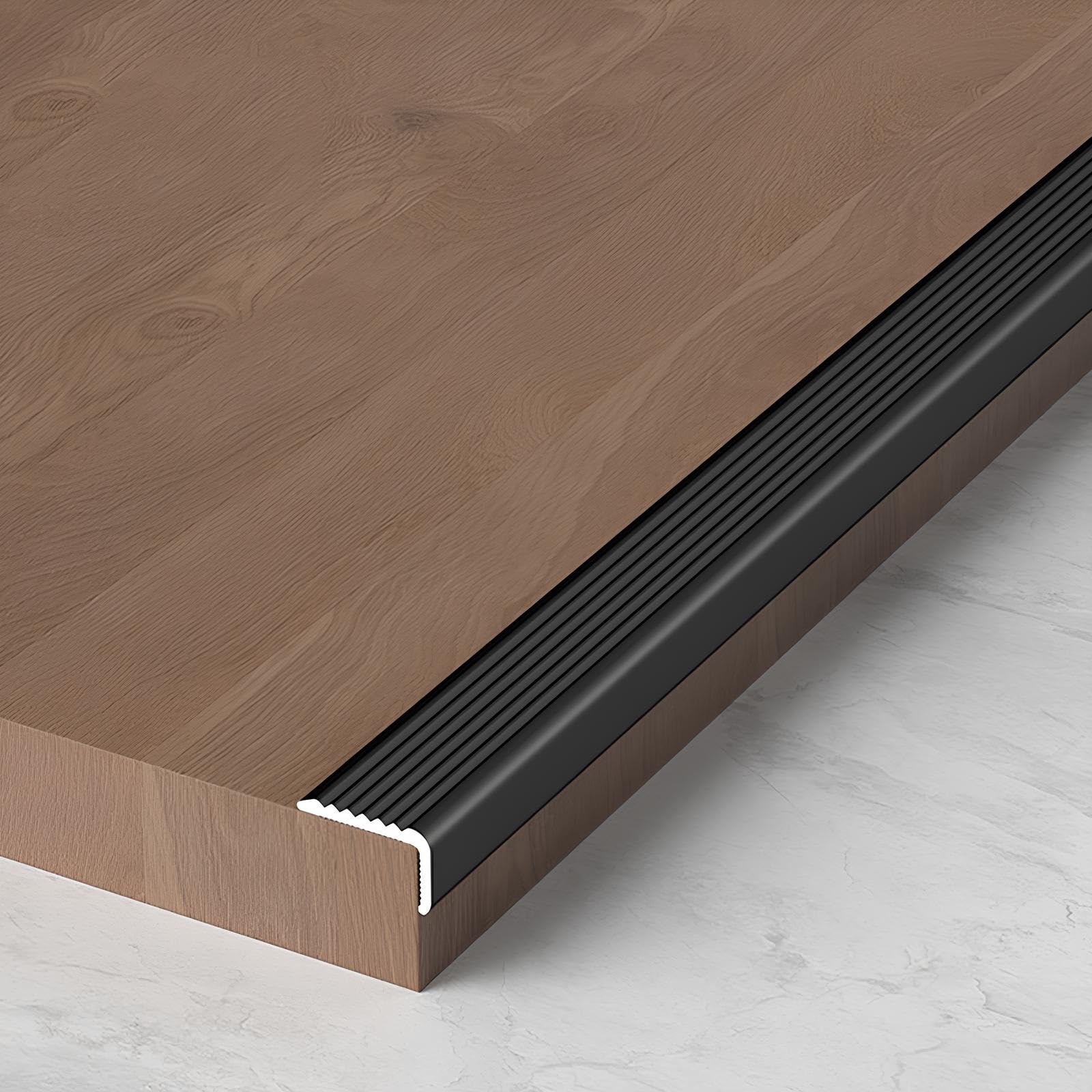 Tira Antideslizante para Peldaños de Escalera de 90 cm, Protector de Borde en Forma de L, Protección de Borde de Escalera para Uso Interior Y Exterior(Black,7x3x90cm)