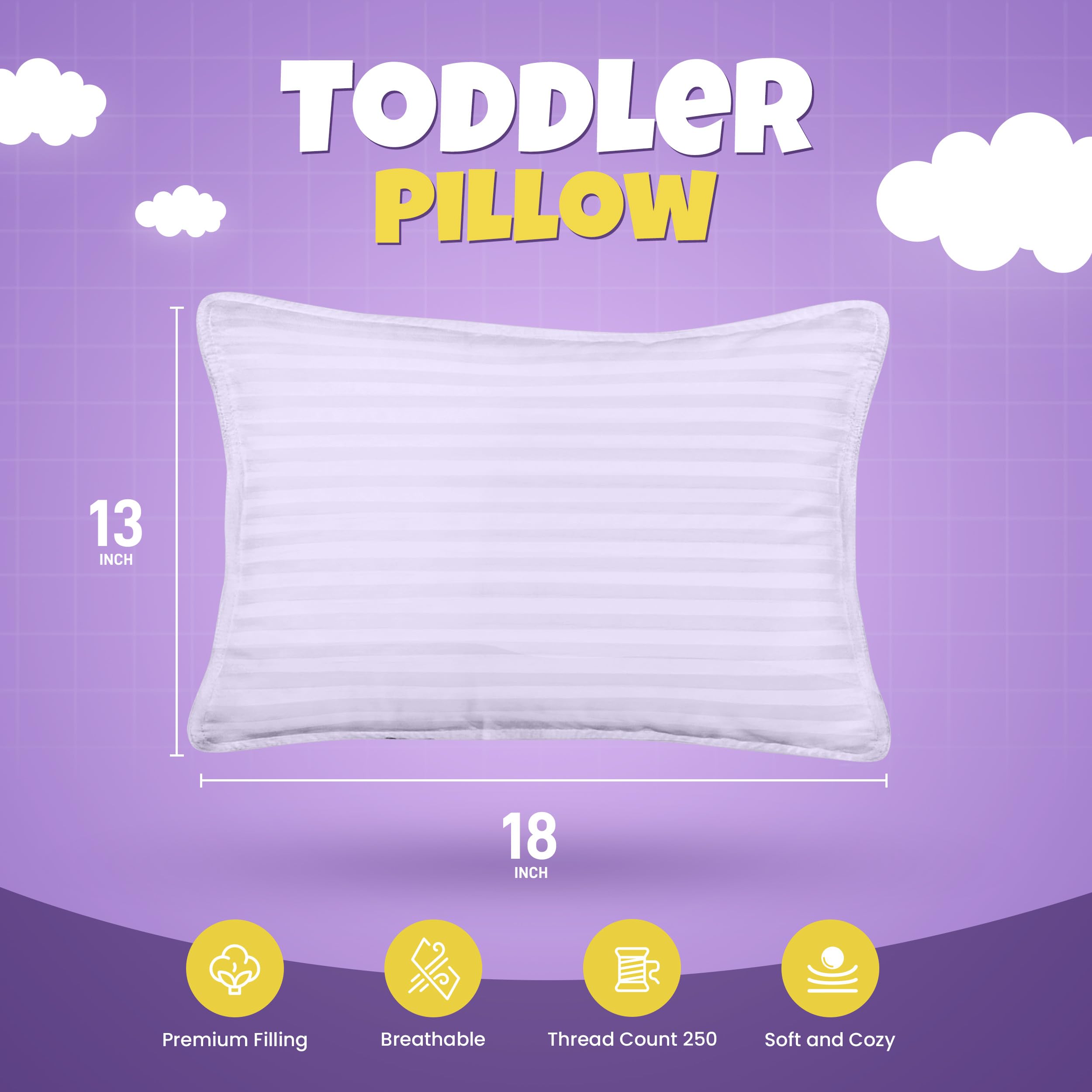 Utopia Bedding Almohada para niños pequeños (Lavanda, Paquete de 2), Almohadas de 13 x 18 Pulgadas para Dormir, Carcasa de Mezcla de algodón Suave y Transpirable, Relleno de poliéster, Almohada para
