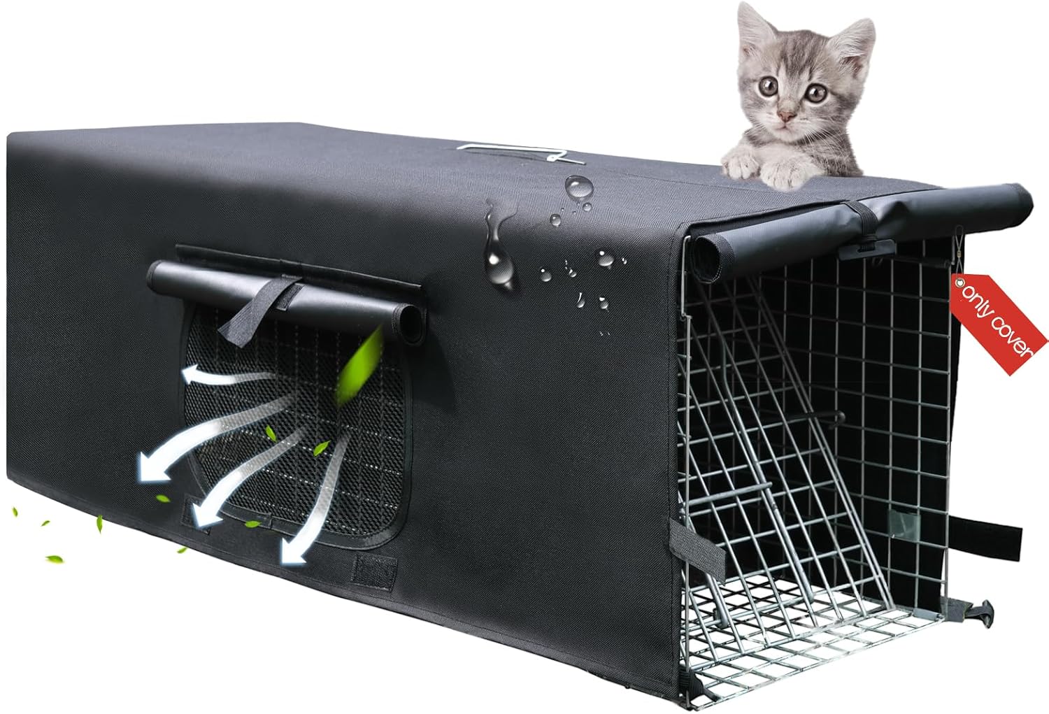 Live Animal Trap Cage with Cover, Cat Traps for Stray Cats Raccoon with Real Door Folding for Raccoons, Opossums, Groundhogs, Skunks, Feral Cats, Squirrels(Black, 32 x 10 x 12 inches)