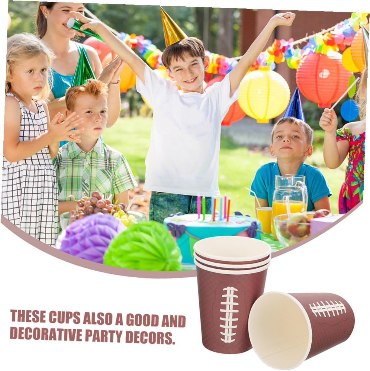TOYANDONA 48pcs Rugby Pattern Disposable Paper Cups Brown Thickened Paper Drinking Cups for Sports Events Outdoor Parties Birthday Celebrations