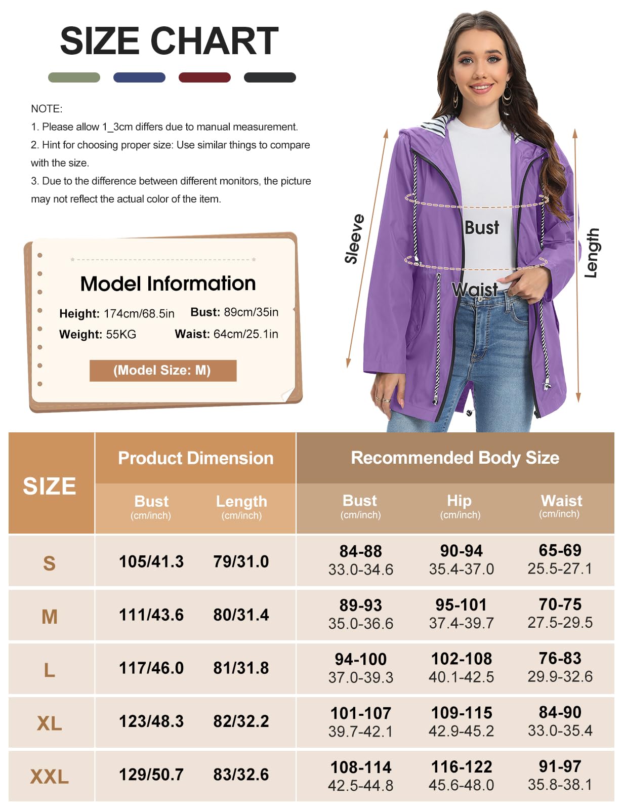 UMIPUBO Vestes Imperméables Femme avec Capuche Zip Poncho Pluie Léger Vêtements de Pluie pour Randonnée Camping Activités