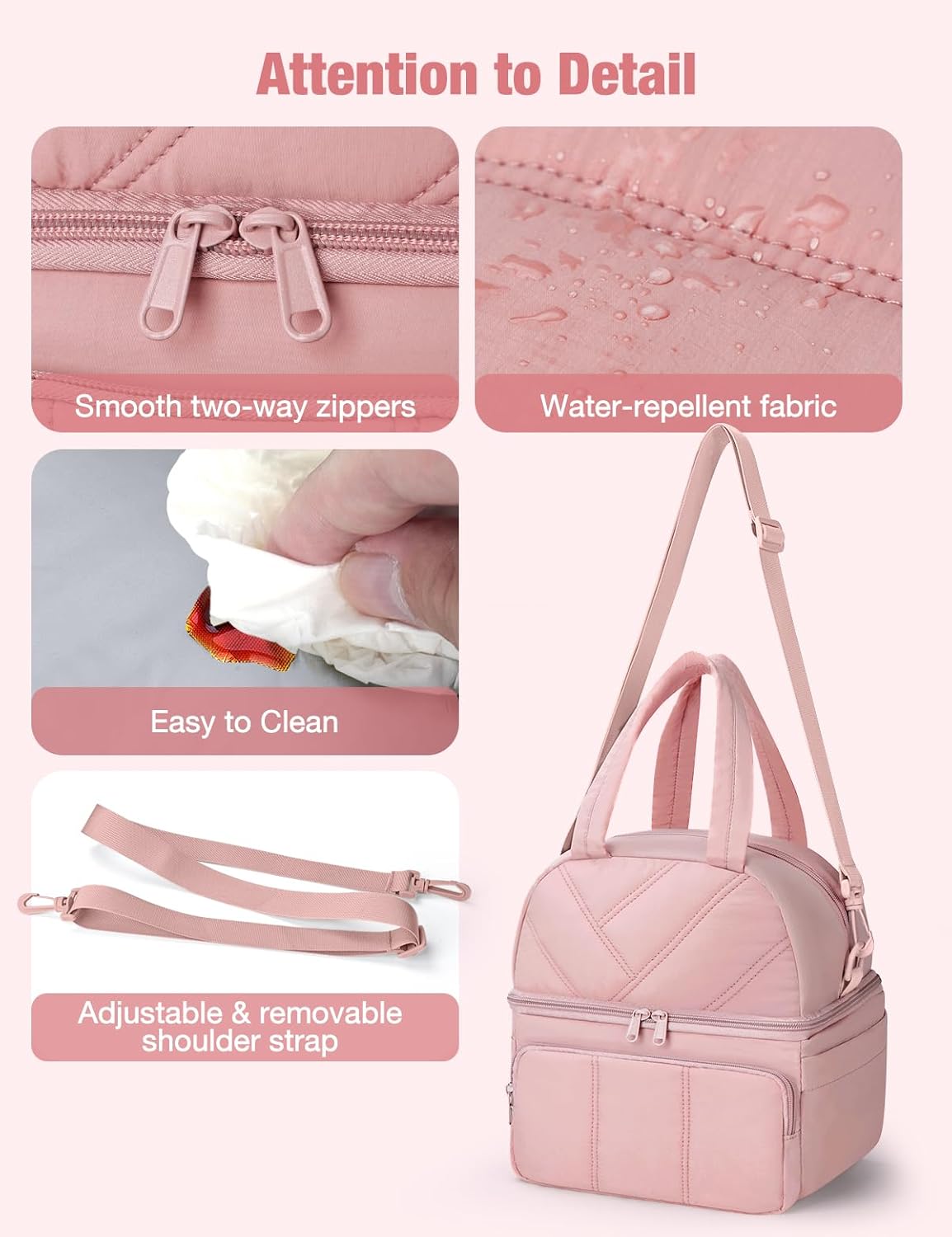 Vuudh Lunch Bag for Women, Double Deck Insulated Lunch Box, Quilted Puffer Lunch Tote Bag, Lightweight, Leakproof, Durable & Reusable Large Lunch Coller for Work Picnic Travel - Image 6