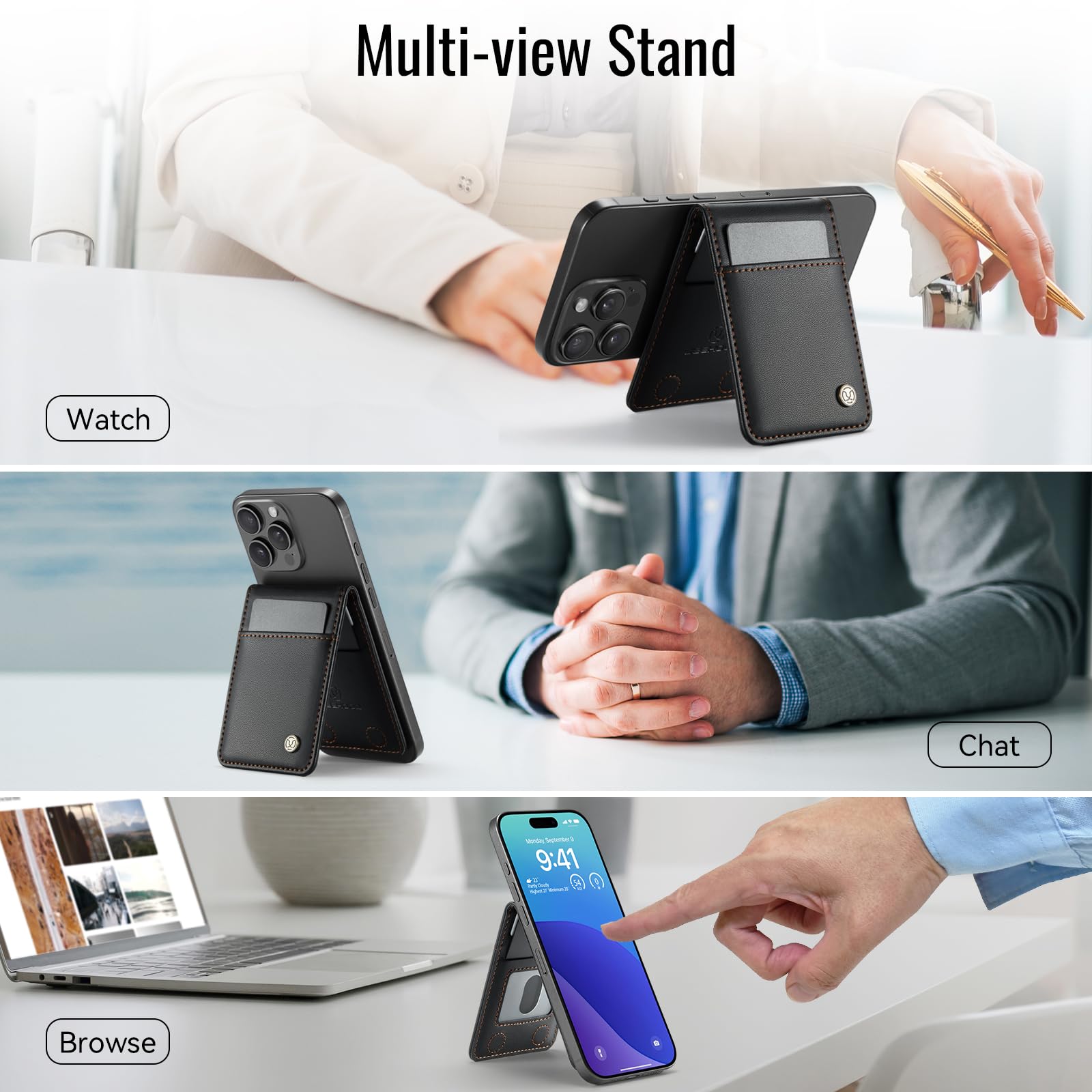 Ysjisy Portafoglio per Magsafe, Porta Carte Cellulare Magnetico, Pelle Wallet con Supporto Porta Carte Portafoglio Magnetico Portafoglio per iPhone Serie 17/16/15/14/13/12, Non per 13/12 Mini - Nero