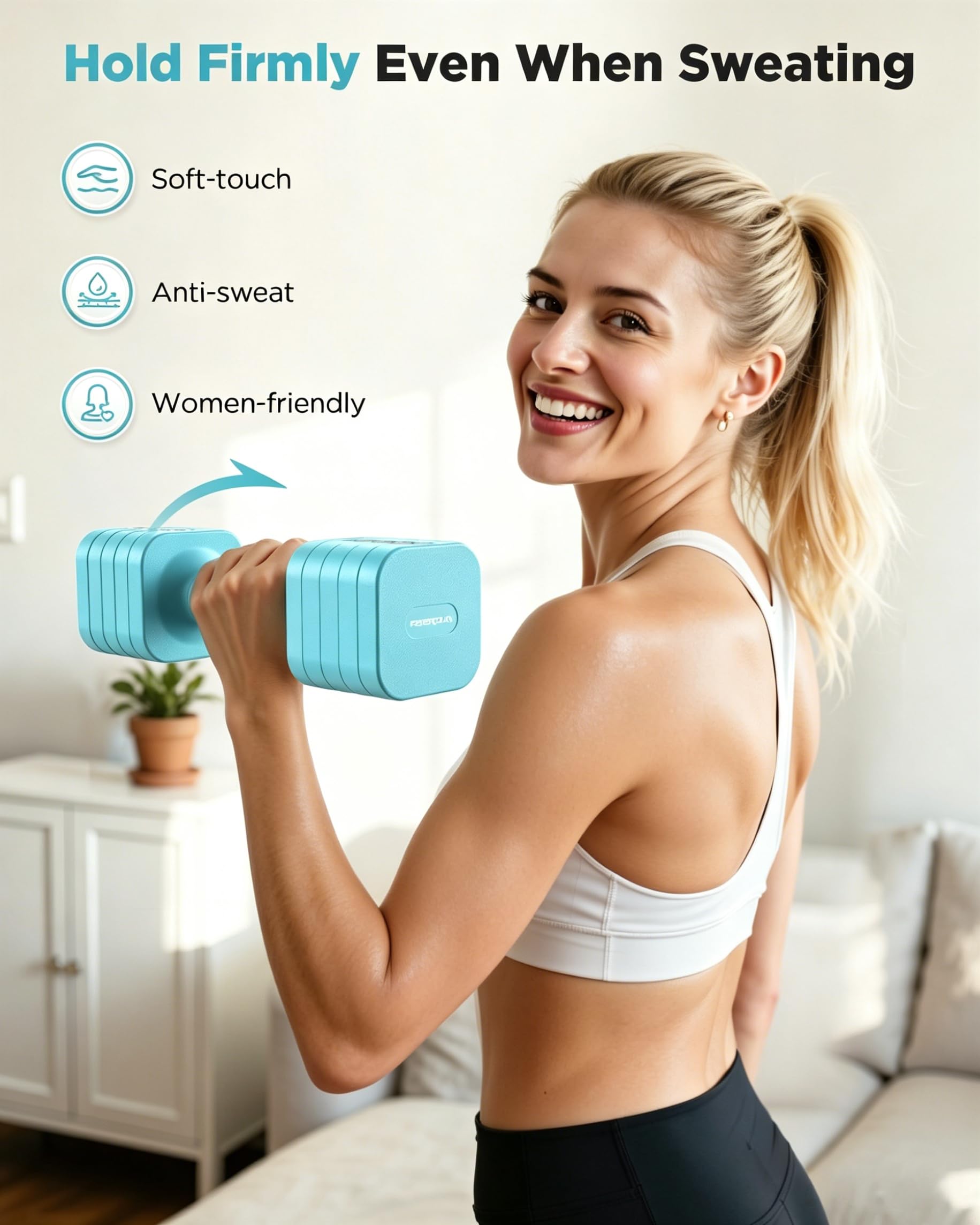 FEIERDUN Set di 2 manubri regolabili 5 in 1, pesi a mano da 5,4 kg/2,7 kg, per donne, set di manubri a doppia stabilità, 1s, per casa, palestra e attività all'aperto, blu