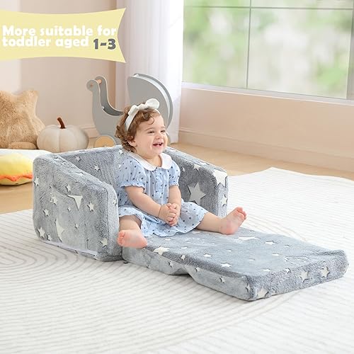 Miniatura 8 de Kisdsa Sofá plegable para niños, sofá plegable con manta, sofá infantil para niñas y niños, silla abatible para niños, sofá convertible para tumbona