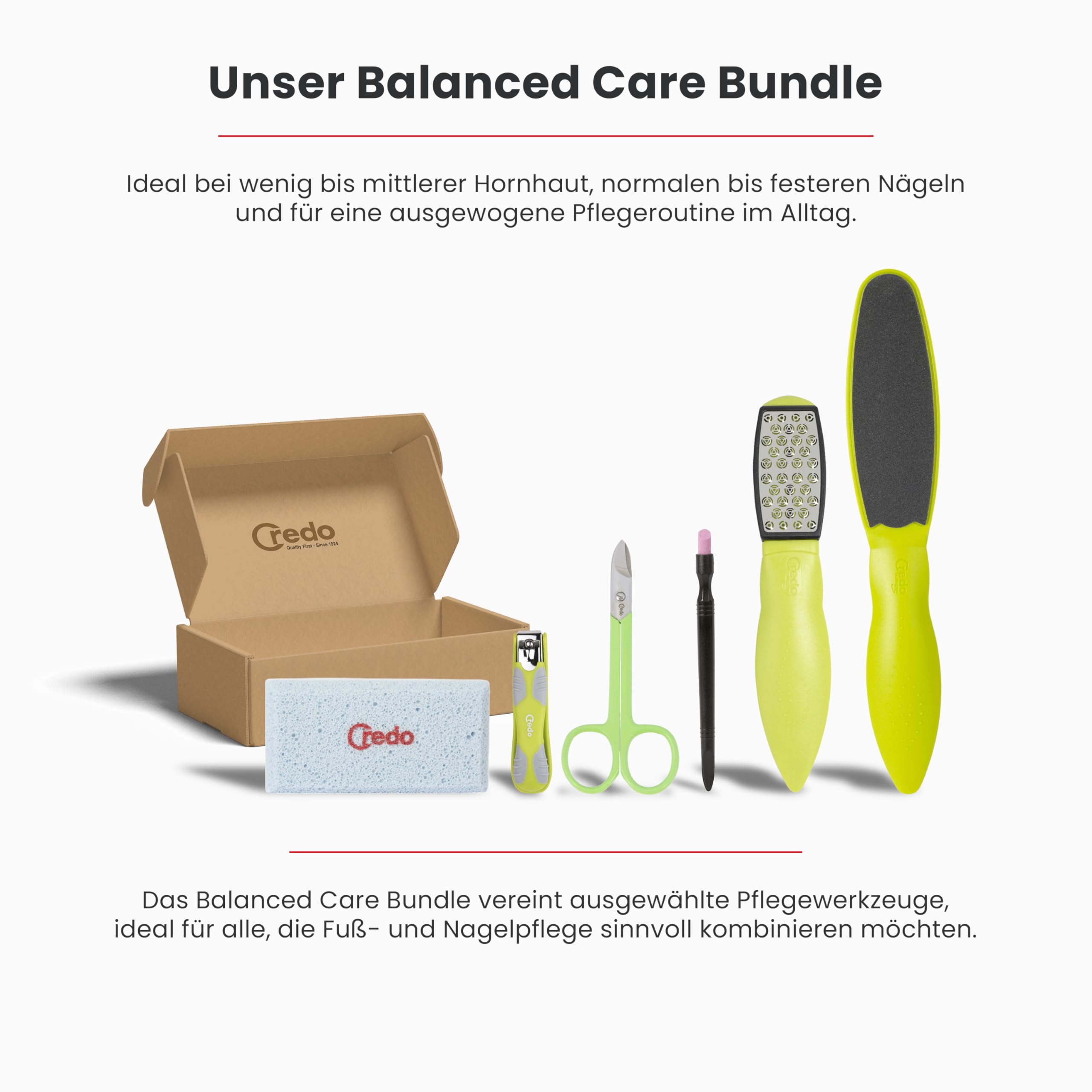 Credo PopArt Balanced Care Bundle Fußpflege Set | mit SmartCutter, Pedikürestein, DuoSoft, Fußnagelschere, Nagelknipser & Keramik-Nagelhautentferner | ausgewogene Fuß- und Nagelpflege (Grün)