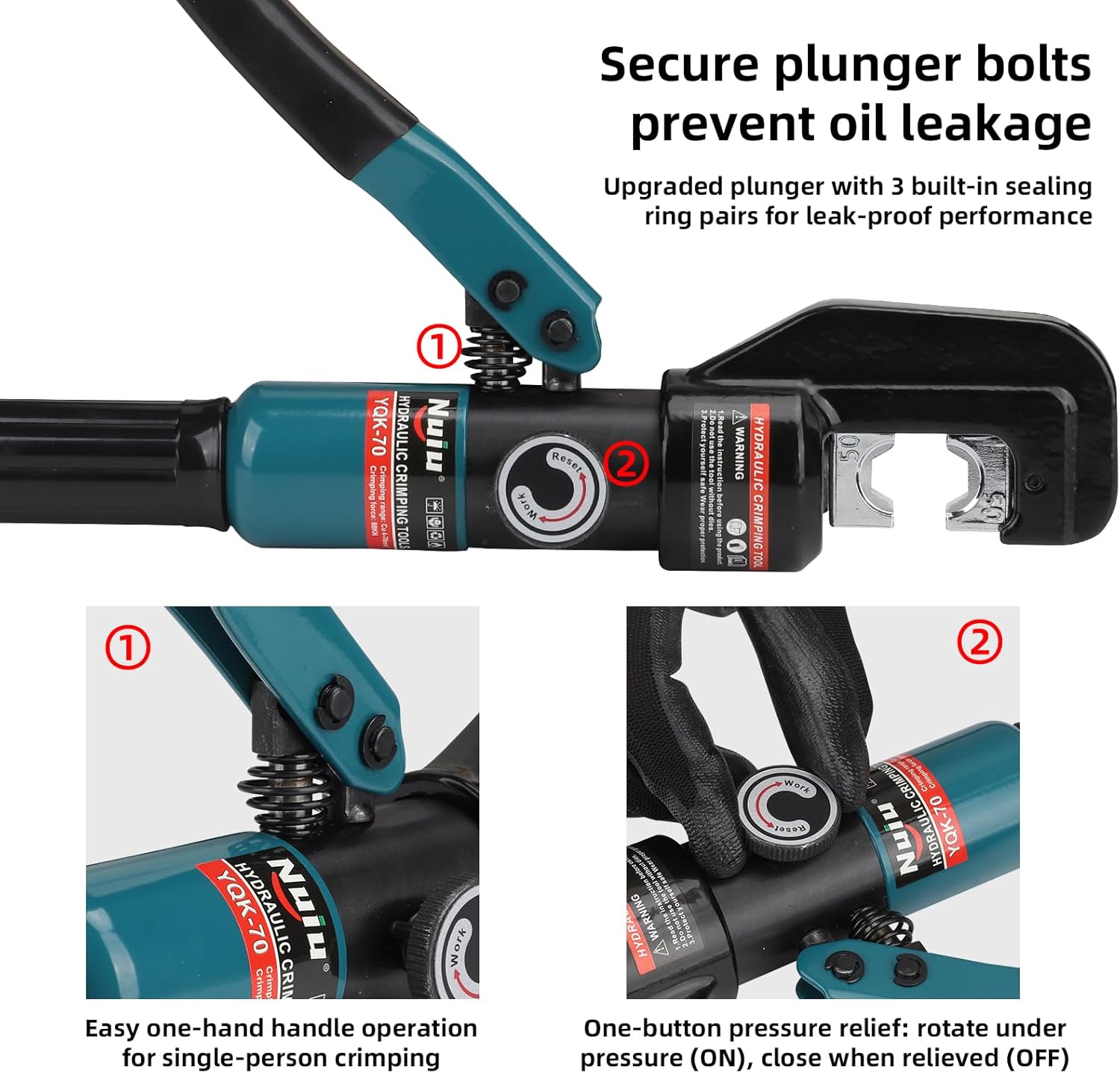 YQK-70 Hydraulic Crimper 6T, Wire Crimper Tool for Battery Cable Terminals 4-70mm² (12 AWG to 2/0 AWG) with 8PCS Hex Dies, 10mm Stroke, 180° Swivel Head - Professional Electrician Crimper (Blue)