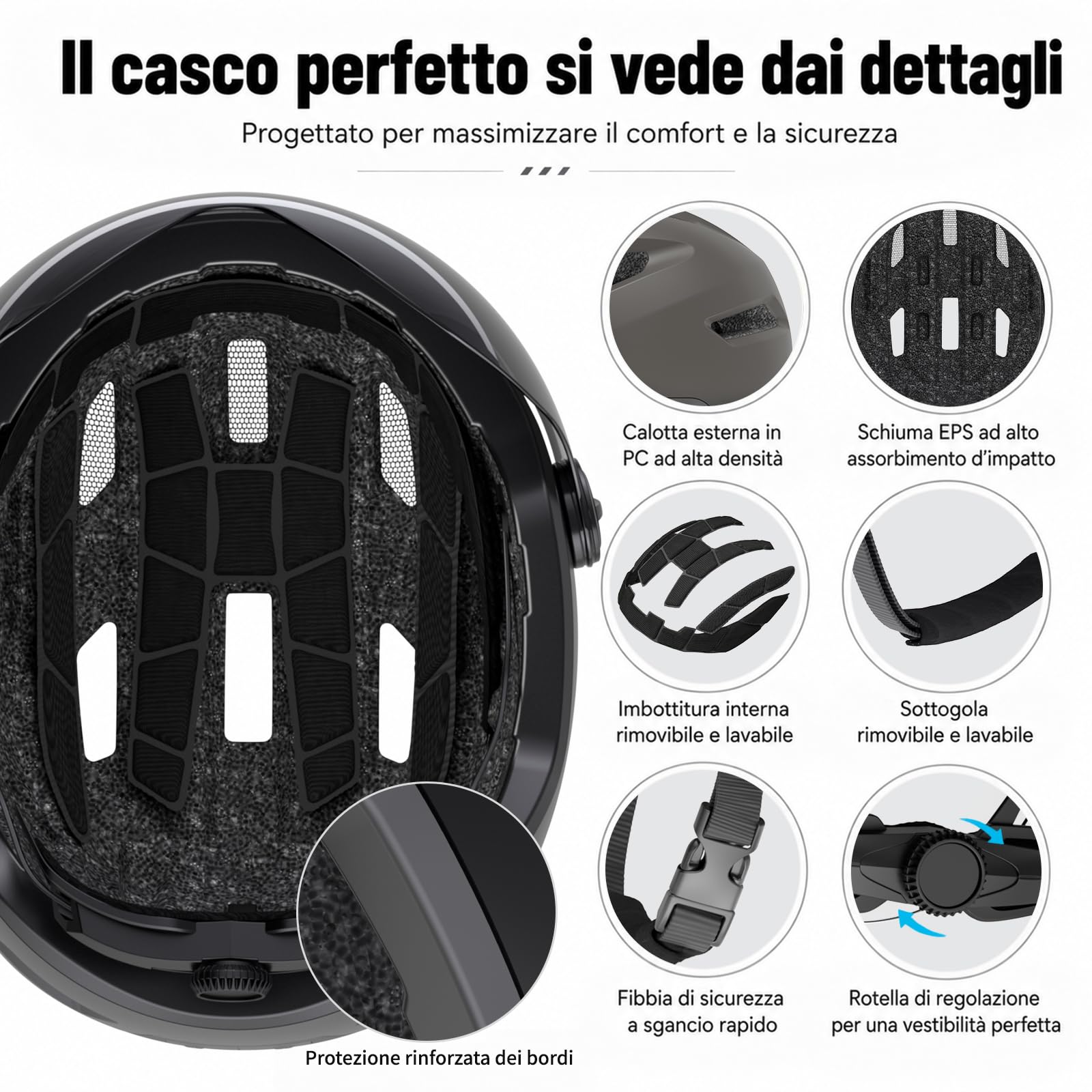Shinmax Casco Bici Uomo Donna Luce LED Frecce Integrate Lucchetto